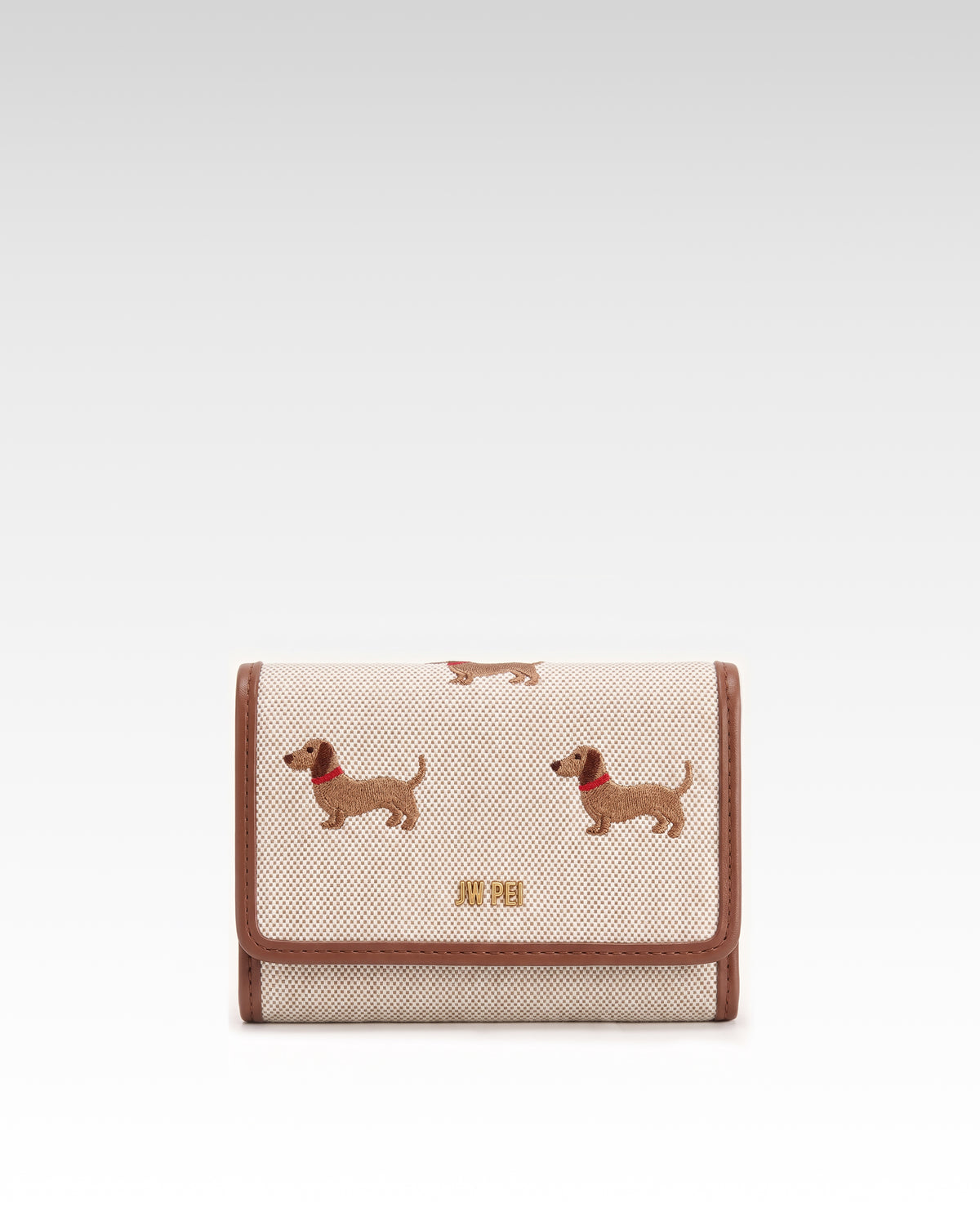 Dachshund Embroidered Canvas Wallet – Beige