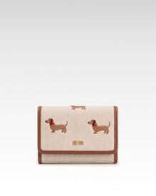 Dachshund Embroidered Canvas Wallet – Beige