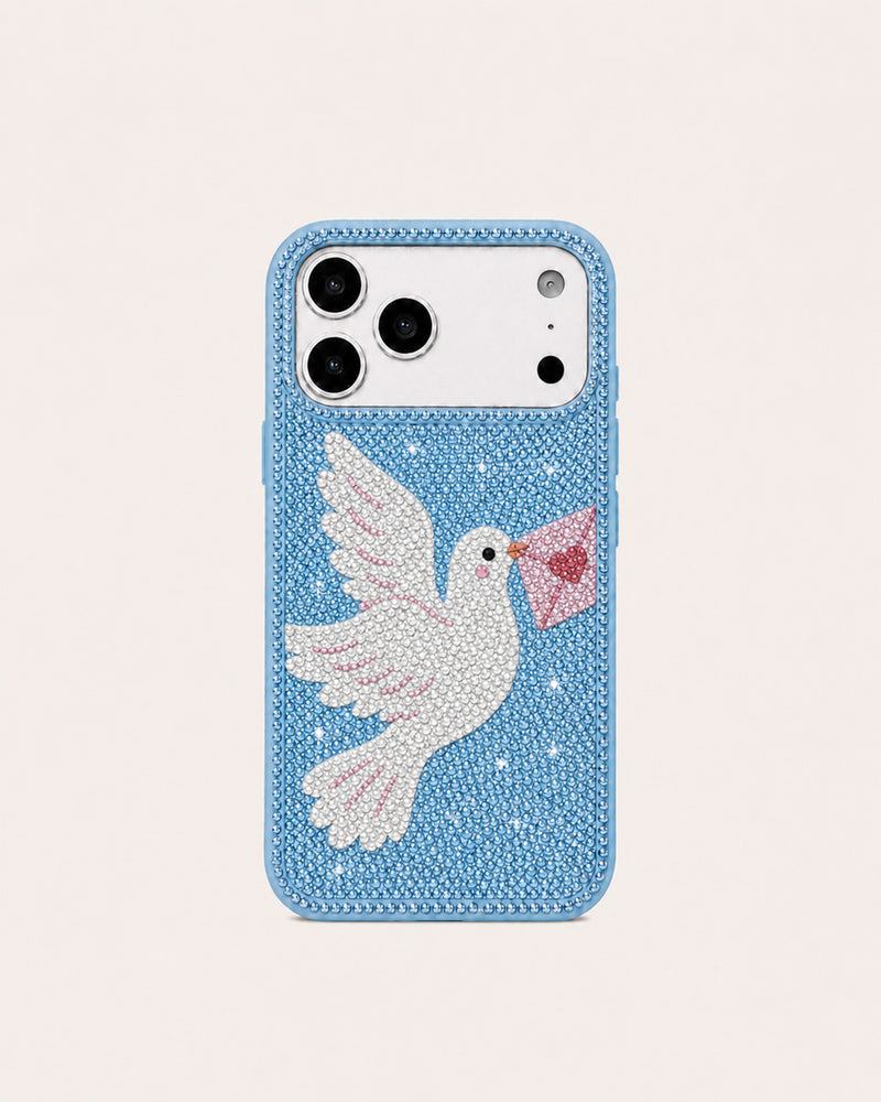Dove Letter Rhinestone Phone Case – Sky Blue