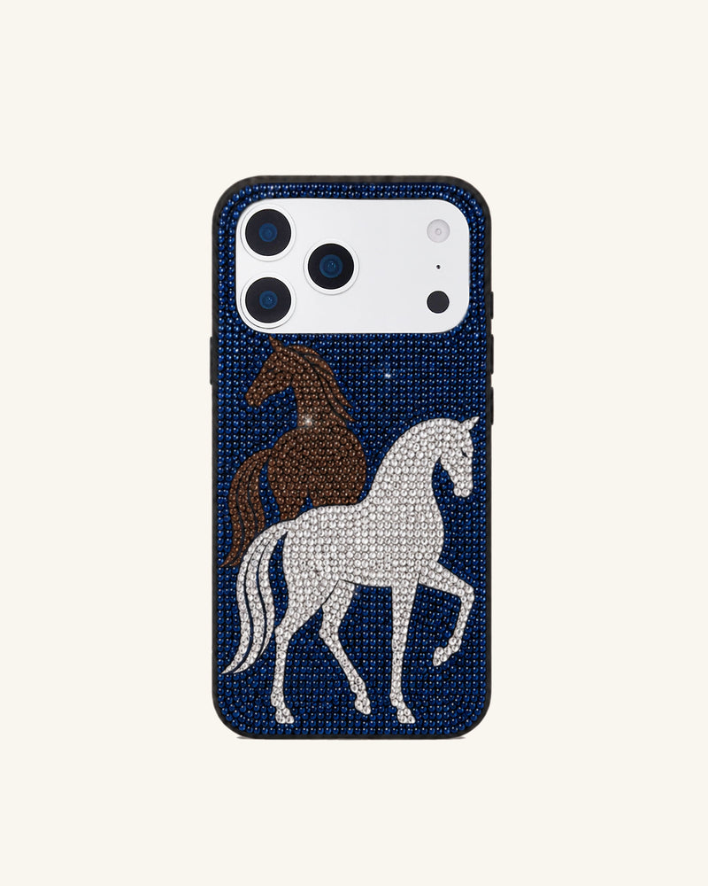 Running Horses Artificial Crystal Phone Case - Blue