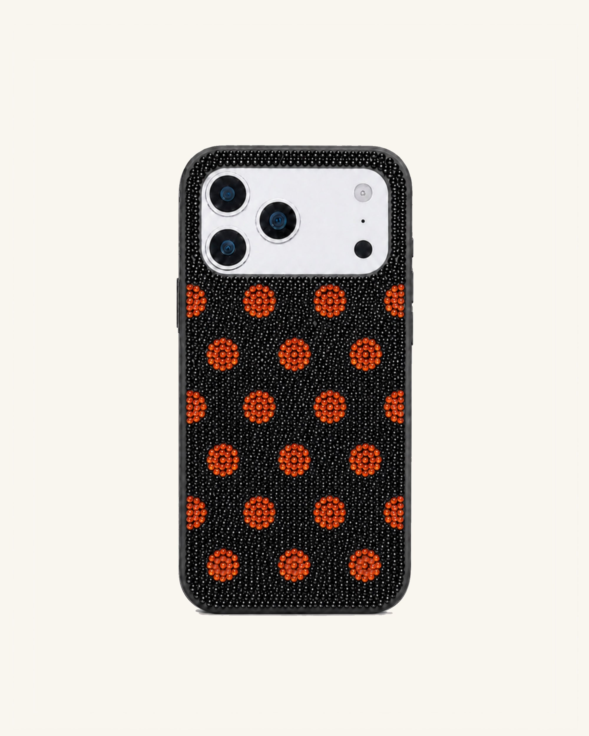 Orange Polka Dot Artificial Crystal Phone Case - Black