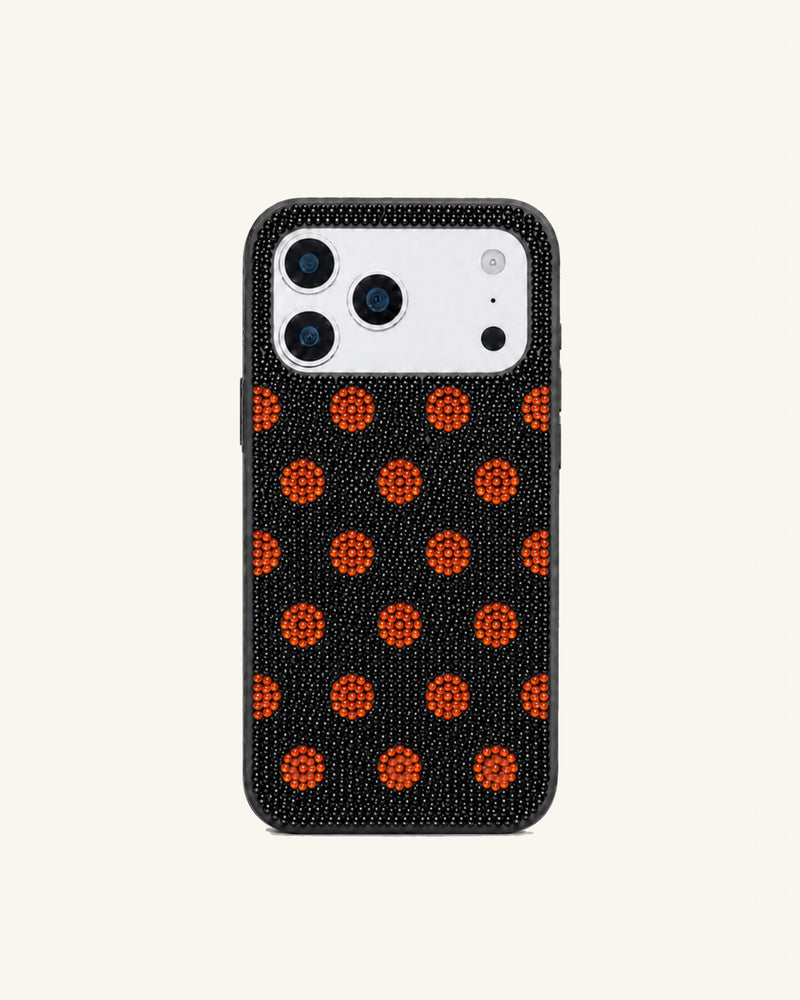Orange Polka Dot Artificial Crystal Phone Case - Black
