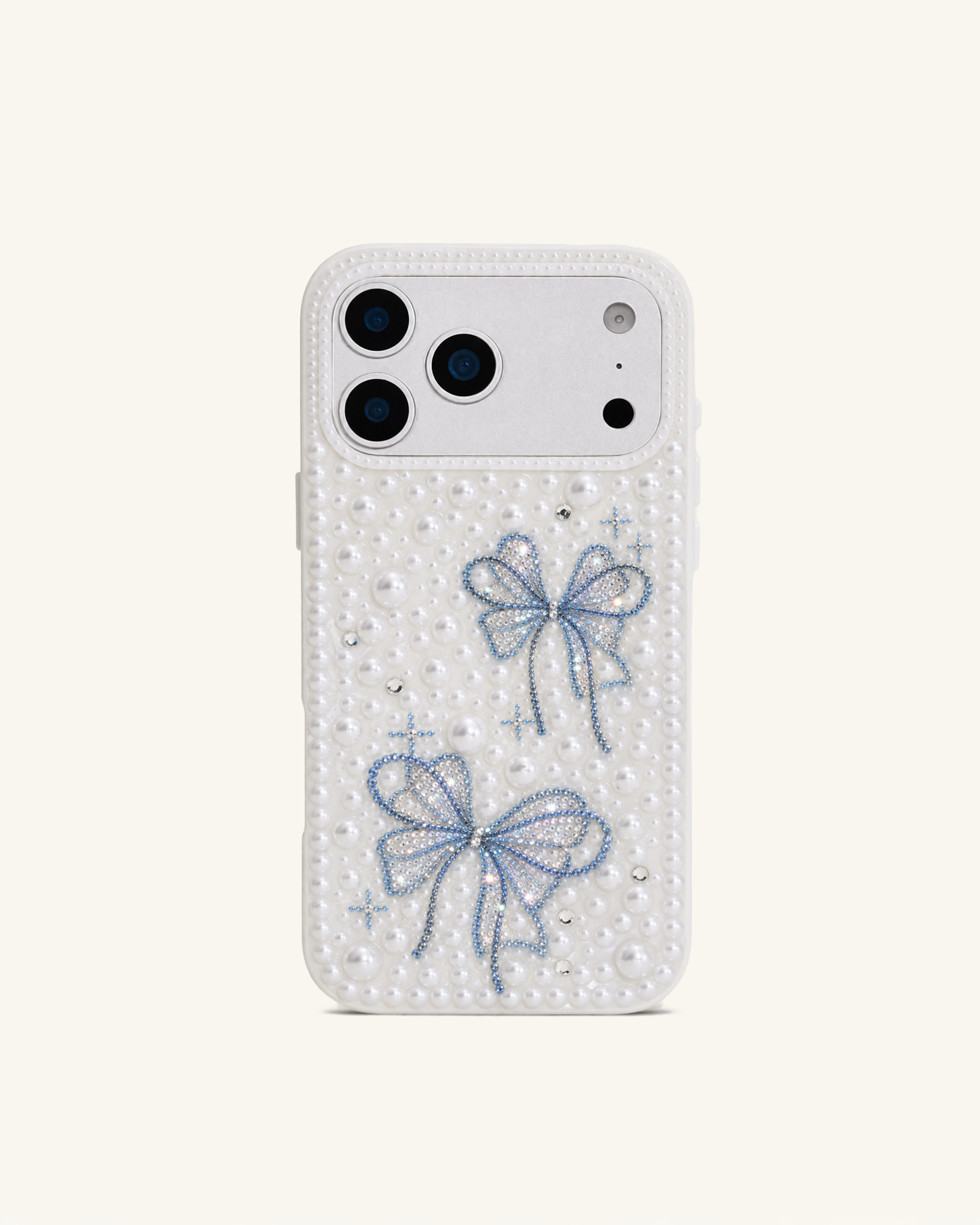 Pearl Artificial Crystal Bow Phone Case – White