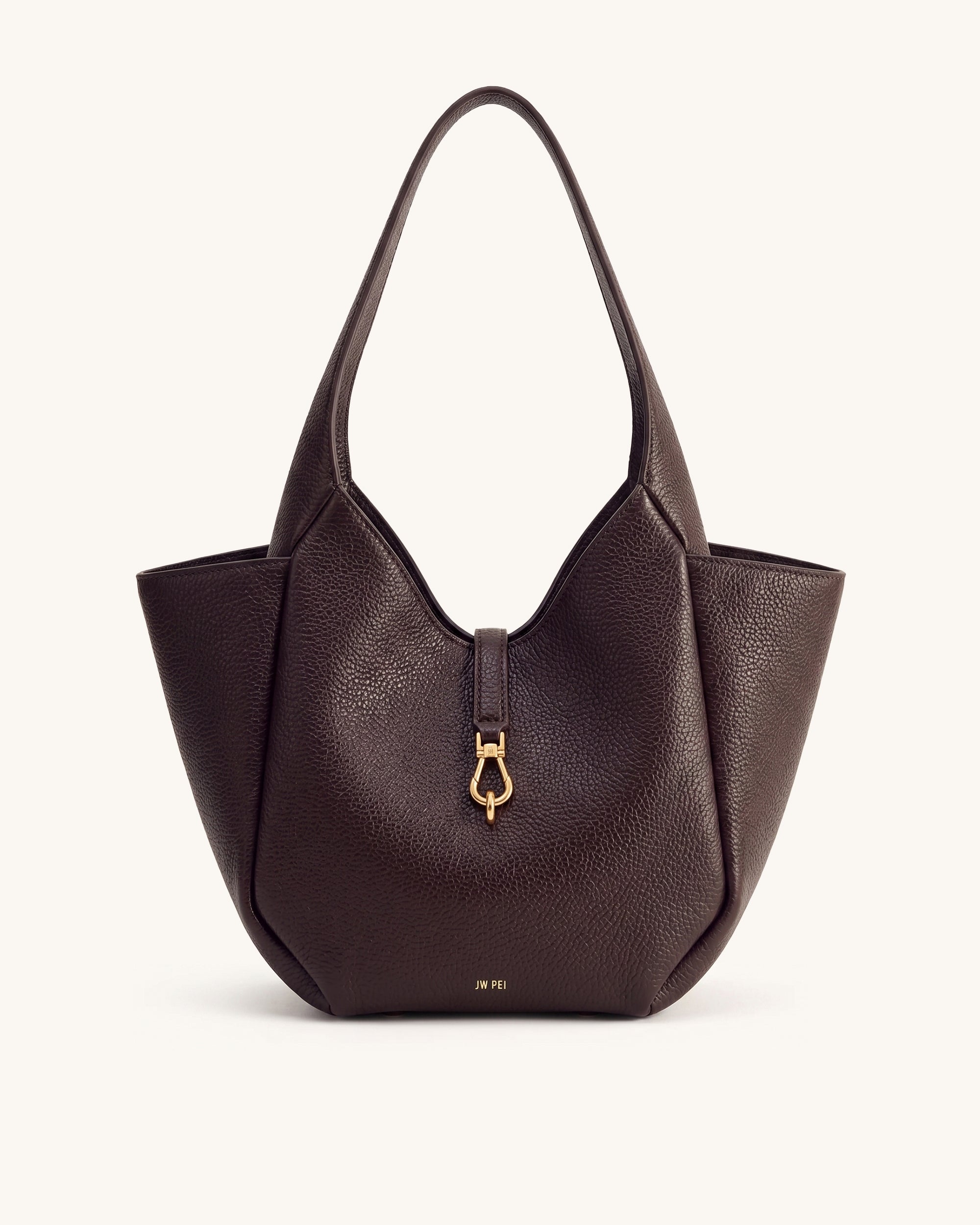 Bruna Pebbled Shoulder Tote Bag – Dark Brown