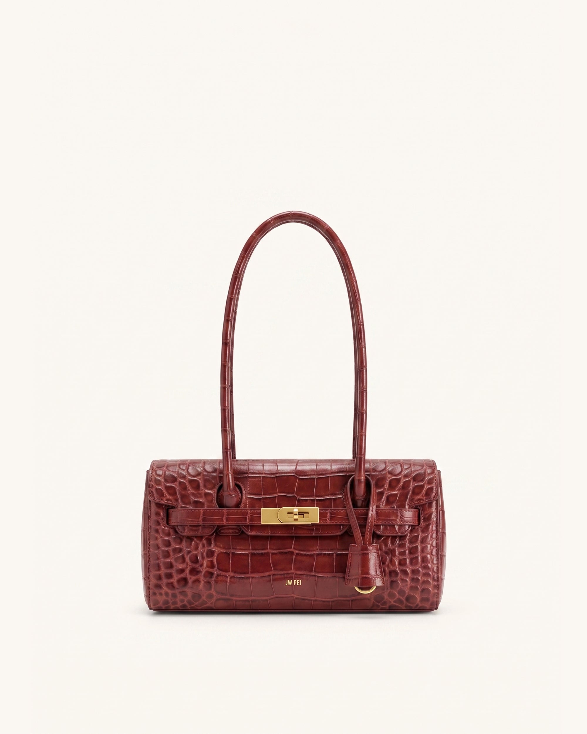 Yara Barrel Shoulder Bag - Burgundy Croc