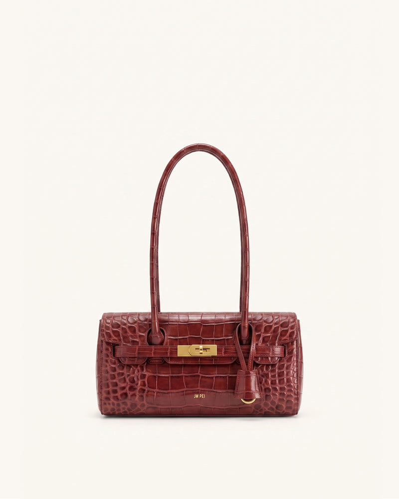 Yara Barrel Shoulder Bag - Burgundy Croc