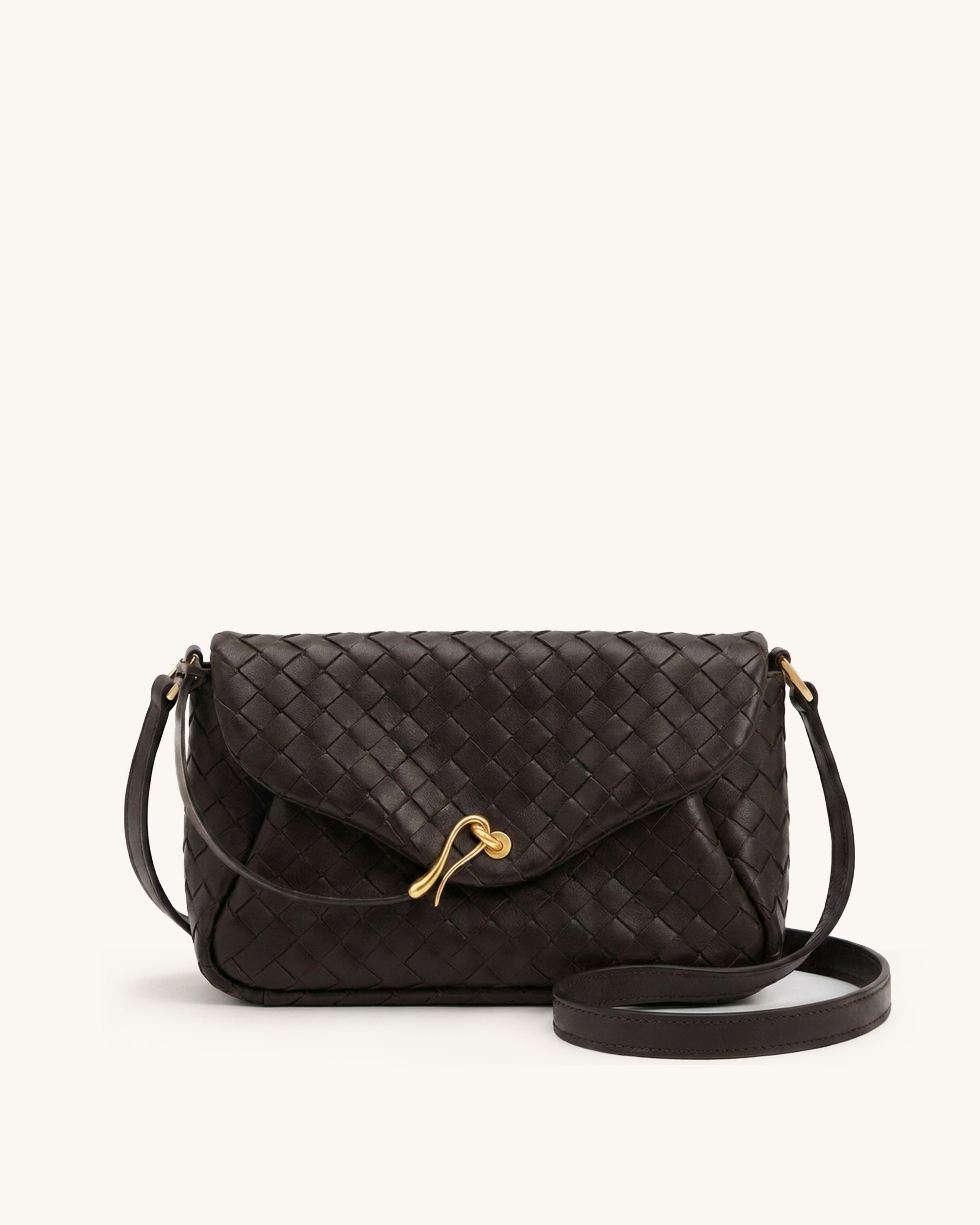 Celeste Woven Flap Crossbody Bag – Dark Brown