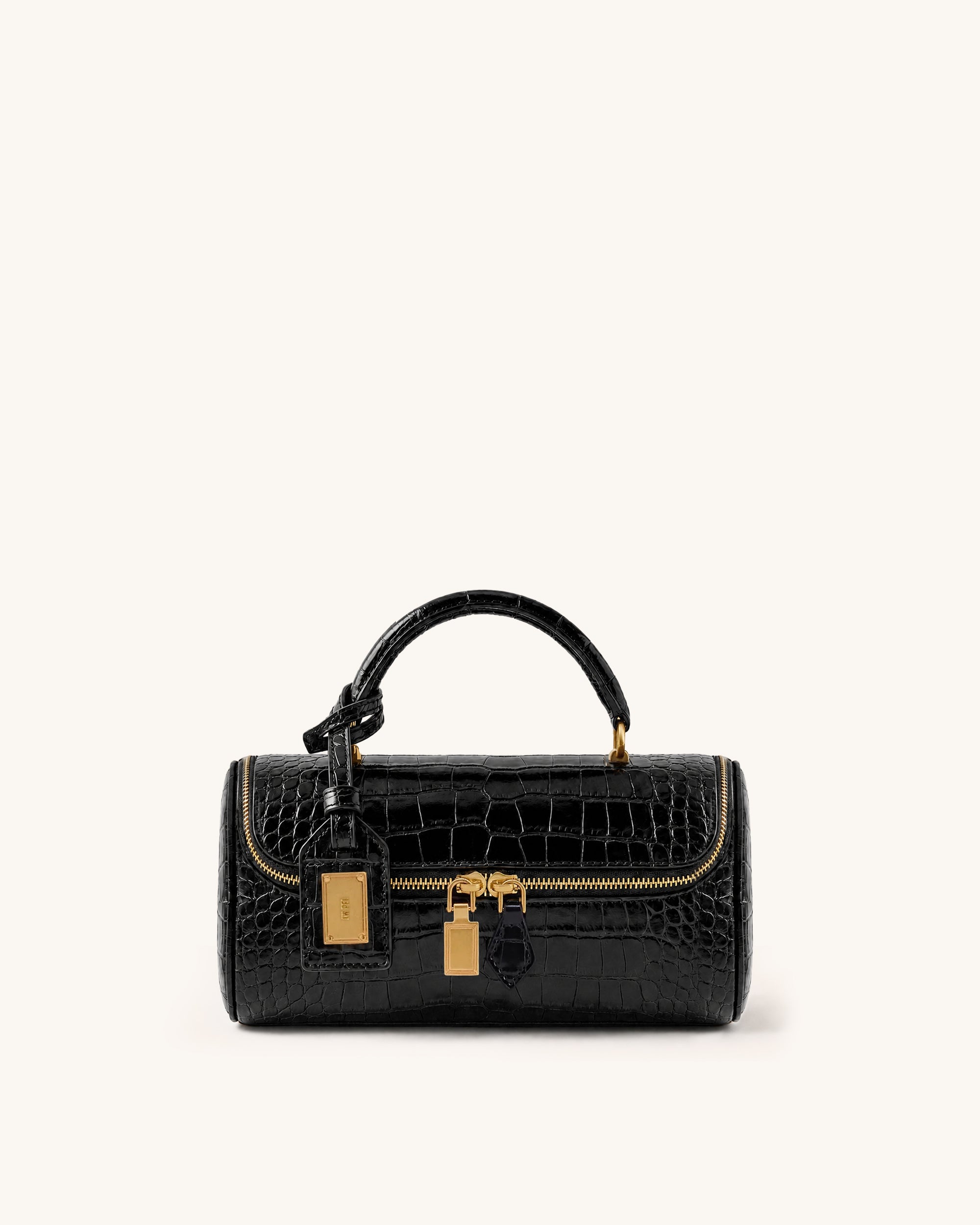 Cleo Croc-Embossed Barrel Bag - Black