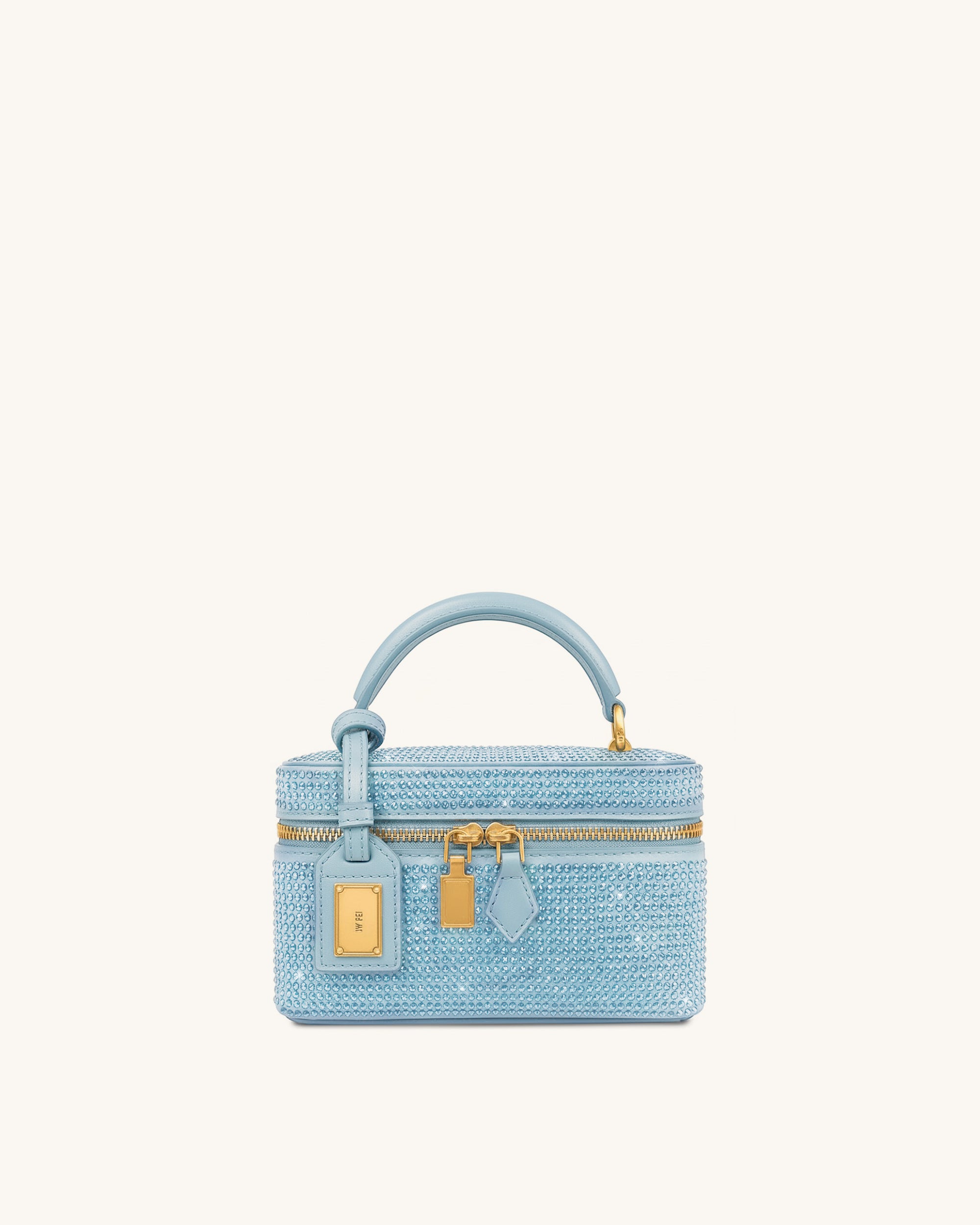 Cleo Artificial Crystal Box Shape Top Handle Bag - Blue