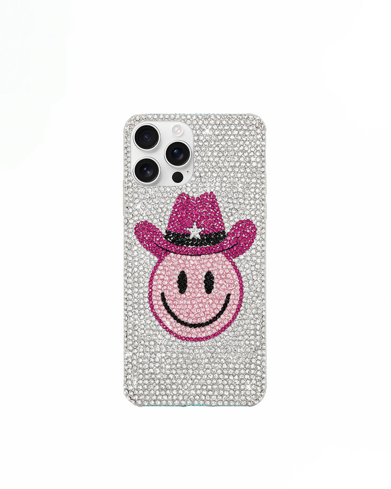 Cowboy Smile Artificial Crystal Phone Case – White