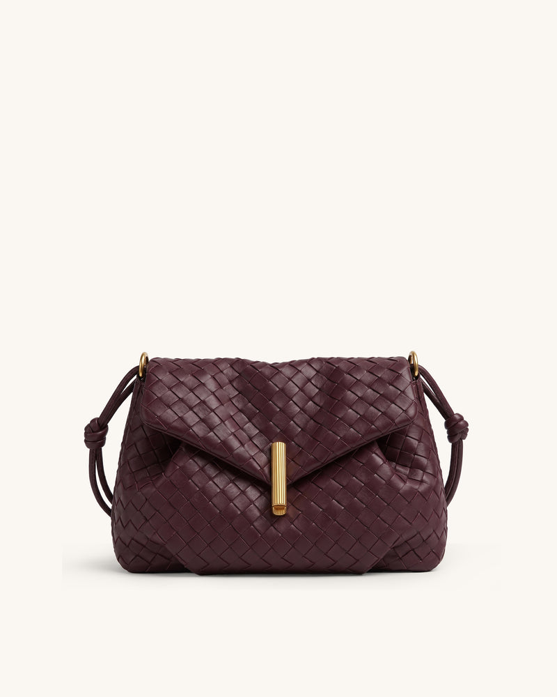 Valerie Woven Flap Shoulder Bag - Burgundy