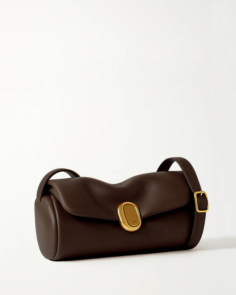 Ava Curved Leather Shoulder Bag - Brown