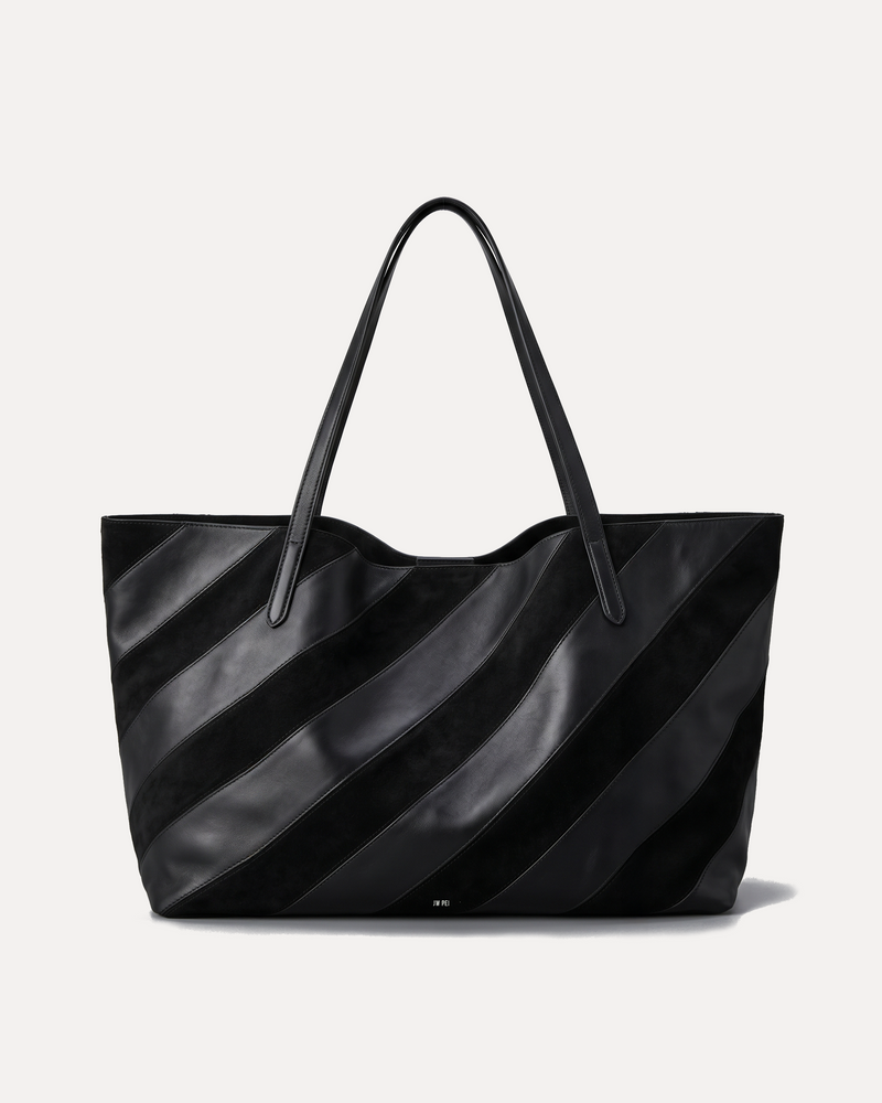 Ava Diagonal Stripe Tote Bag - Black