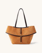 Evadne Convertible Foldover Faux Suede Tote Bag - Tan