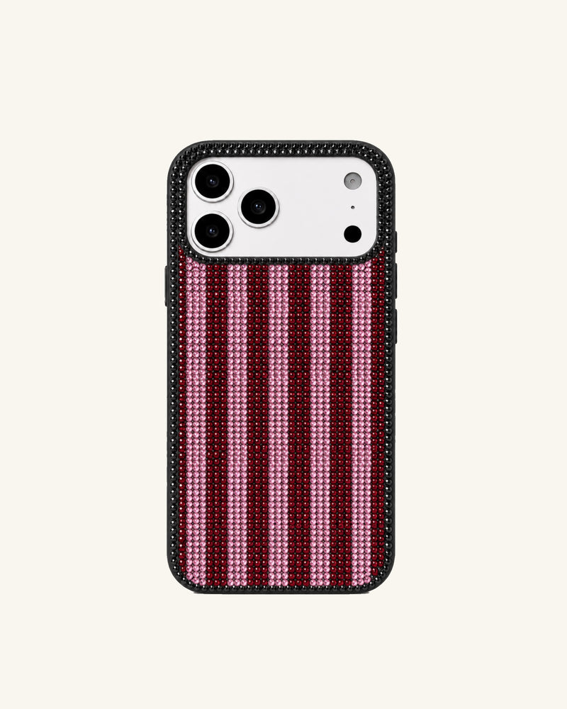 Striped Rhinestone Phone Case – Red