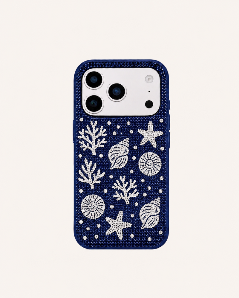 Ocean Shell Artificial Crystal Phone Case – Blue