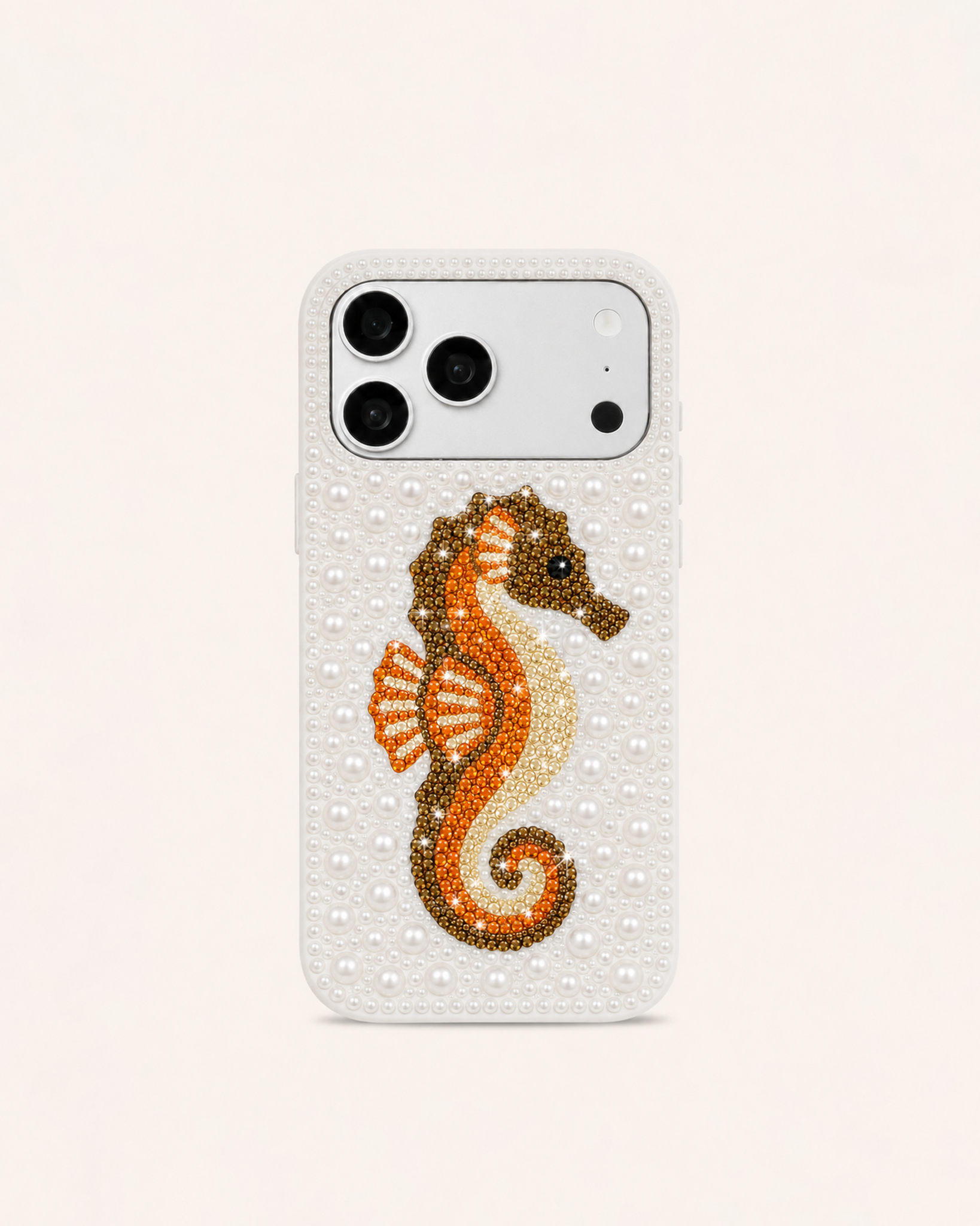 Seahorse Artificial Crystal Phone Case – White