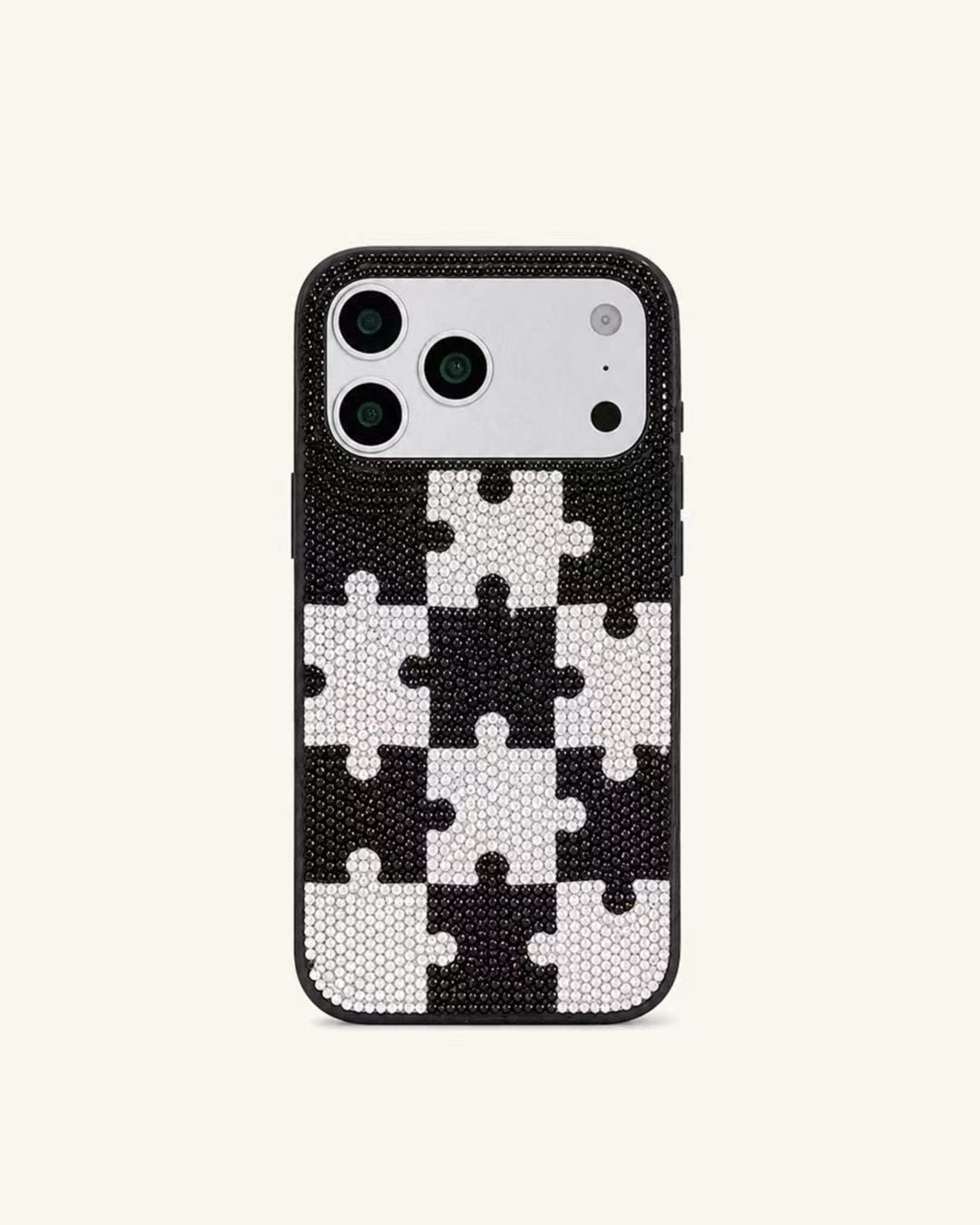 Puzzle Pattern Artificial Crystal Phone Case - Black