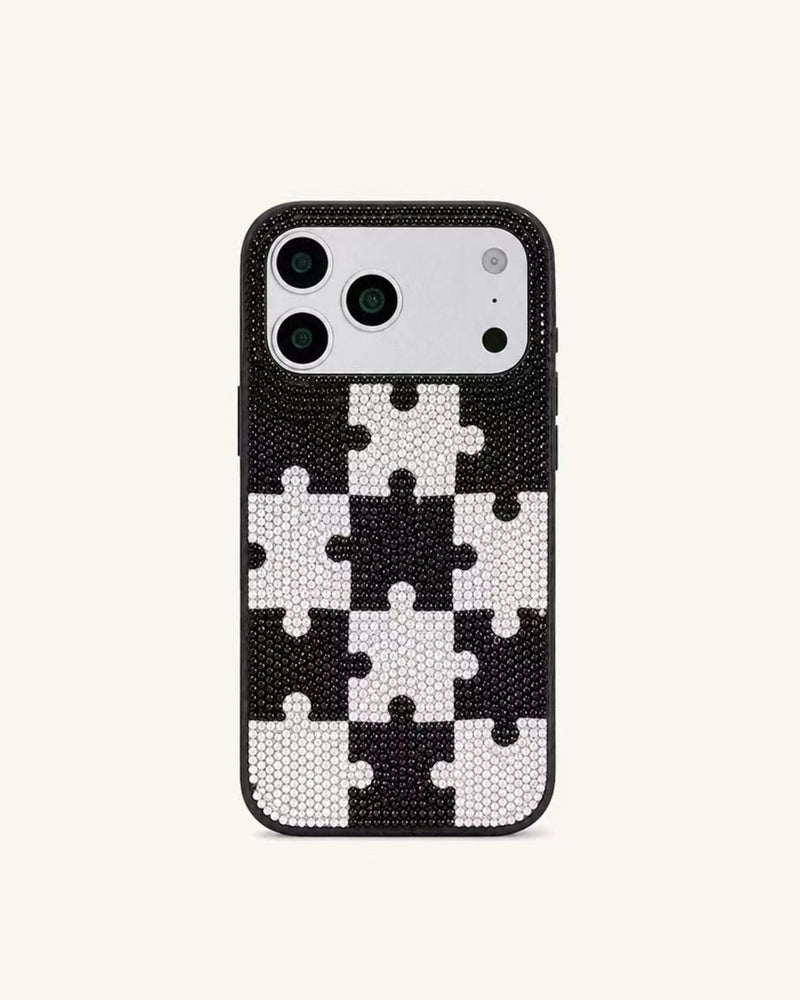 Puzzle Pattern Artificial Crystal Phone Case - Black