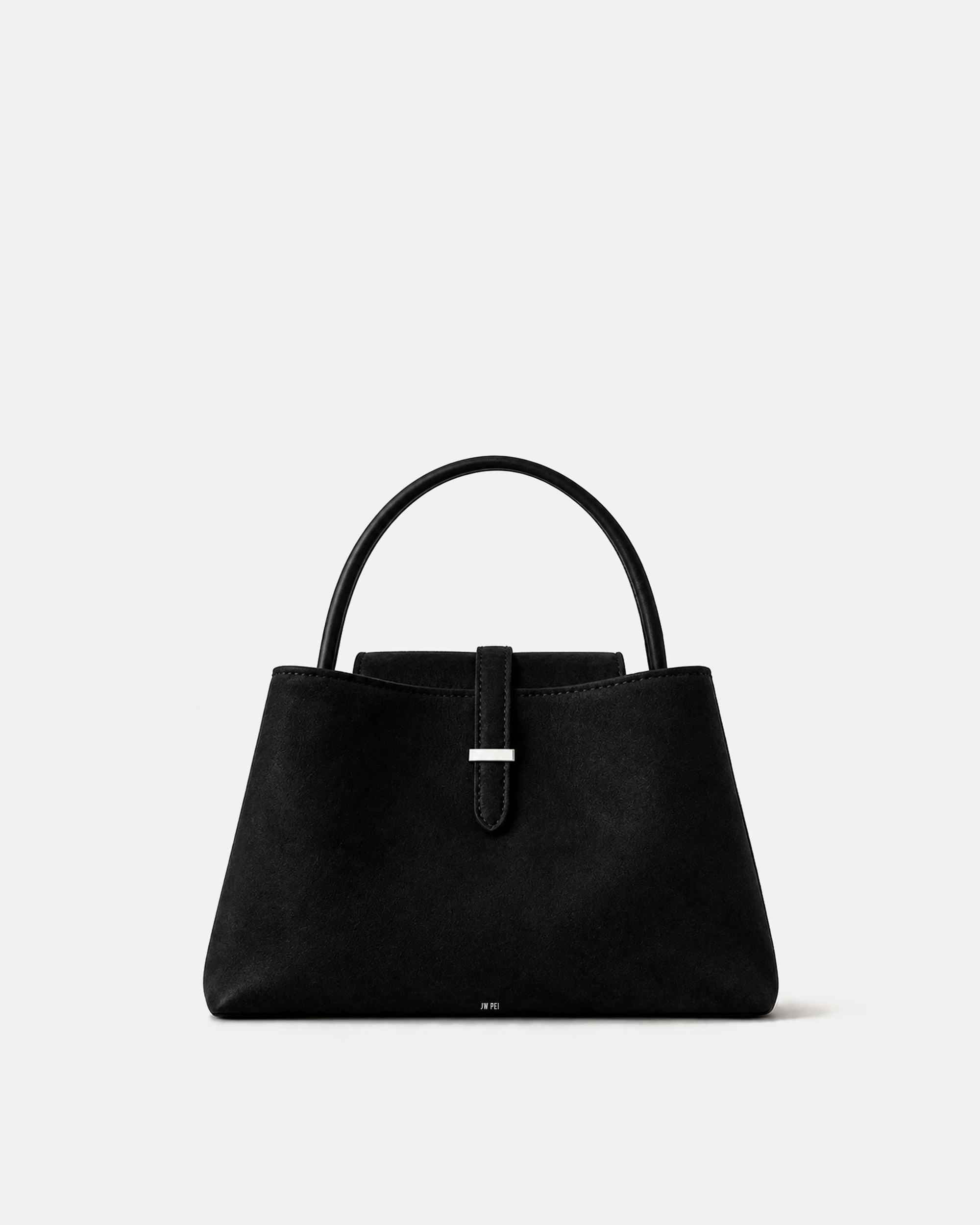 Riley Faux Suede Flap Top Handle Bag - Black