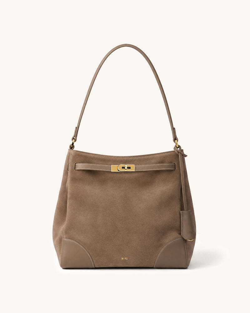 Yara Faux Suede Bucket Shoulder Bag - Taupe