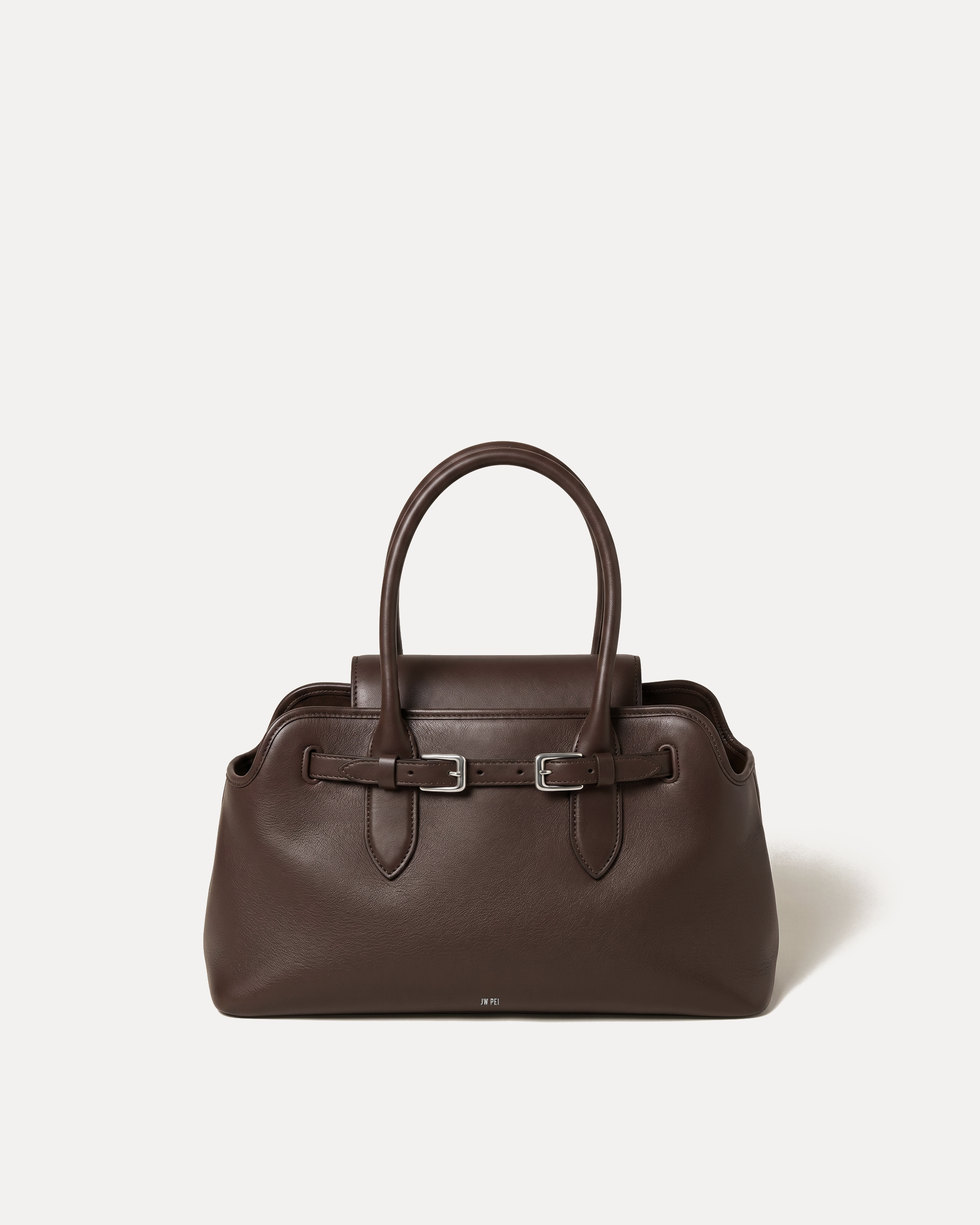 Audrey Double-Buckle Satchel Bag - Dark Brown