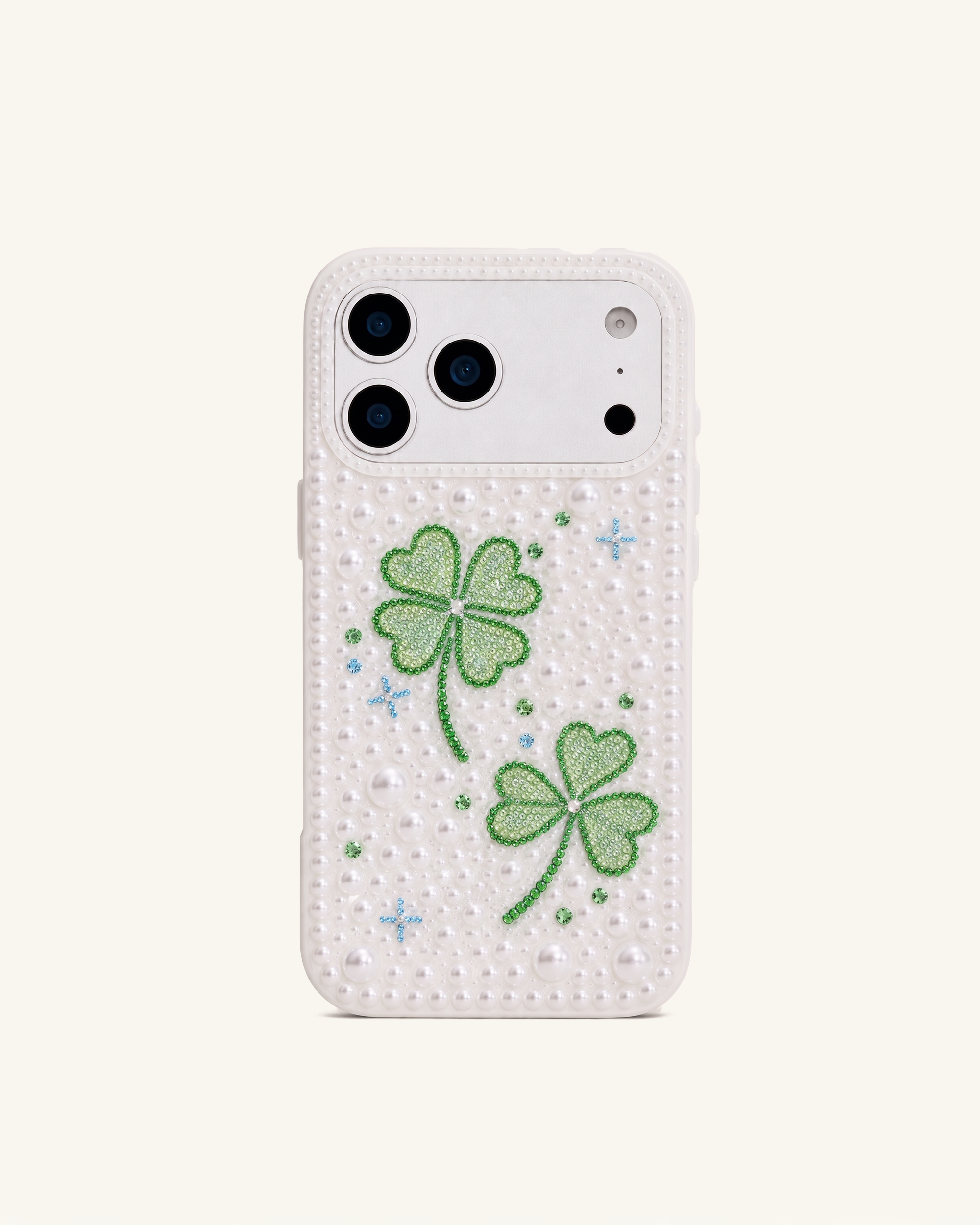 Pearl Artificial Crystal Clover Phone Case – White