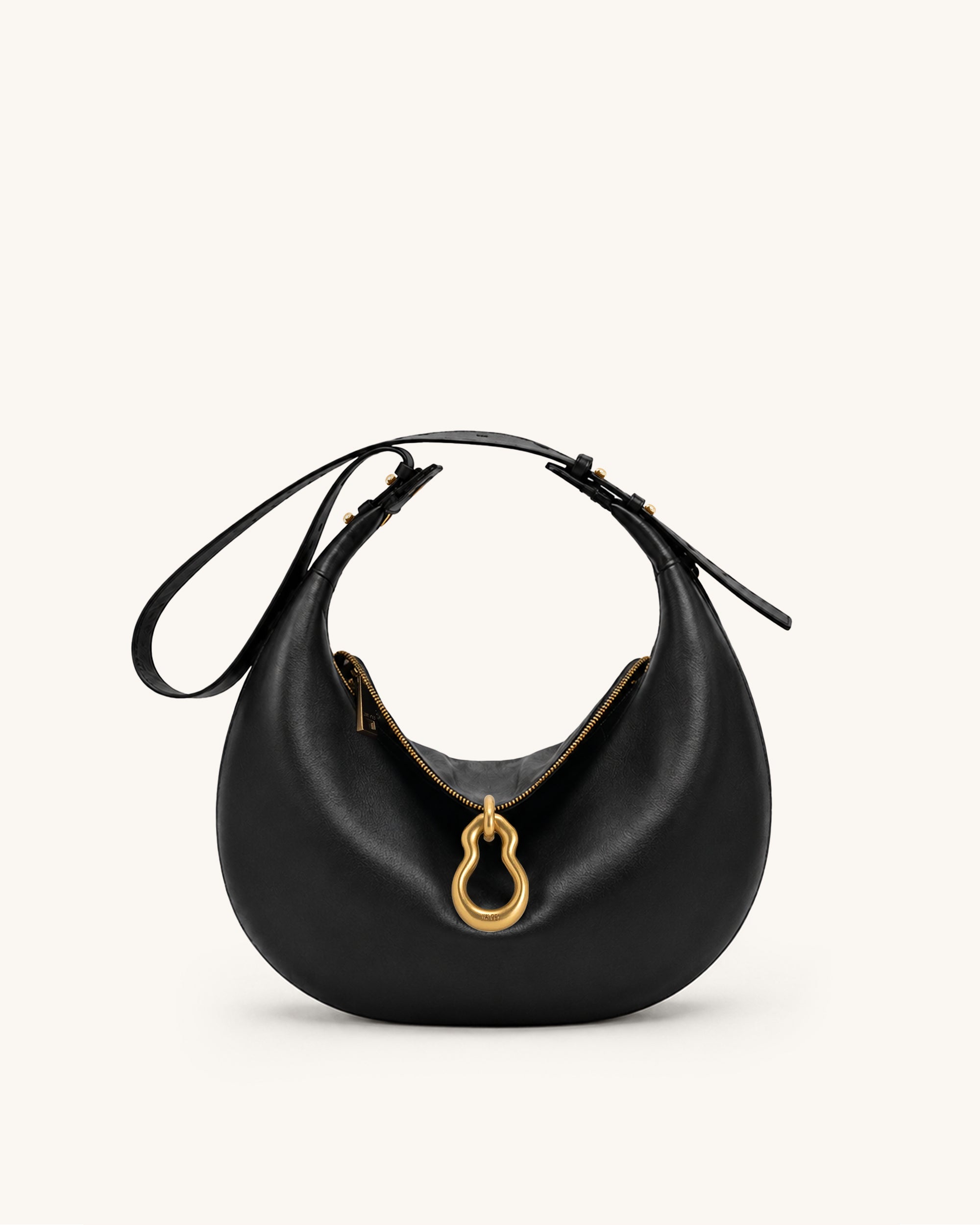 Jayla Metal Pendant Embellished Crescent Hobo Bag - Black