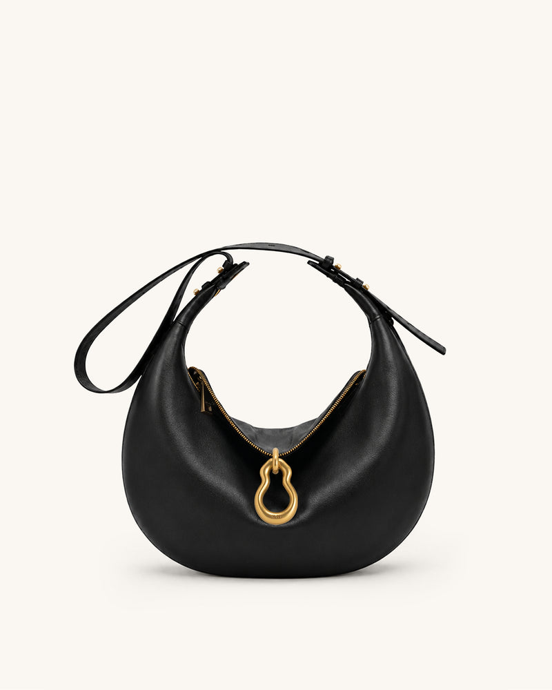 Jayla Metal Pendant Embellished Crescent Hobo Bag - Black