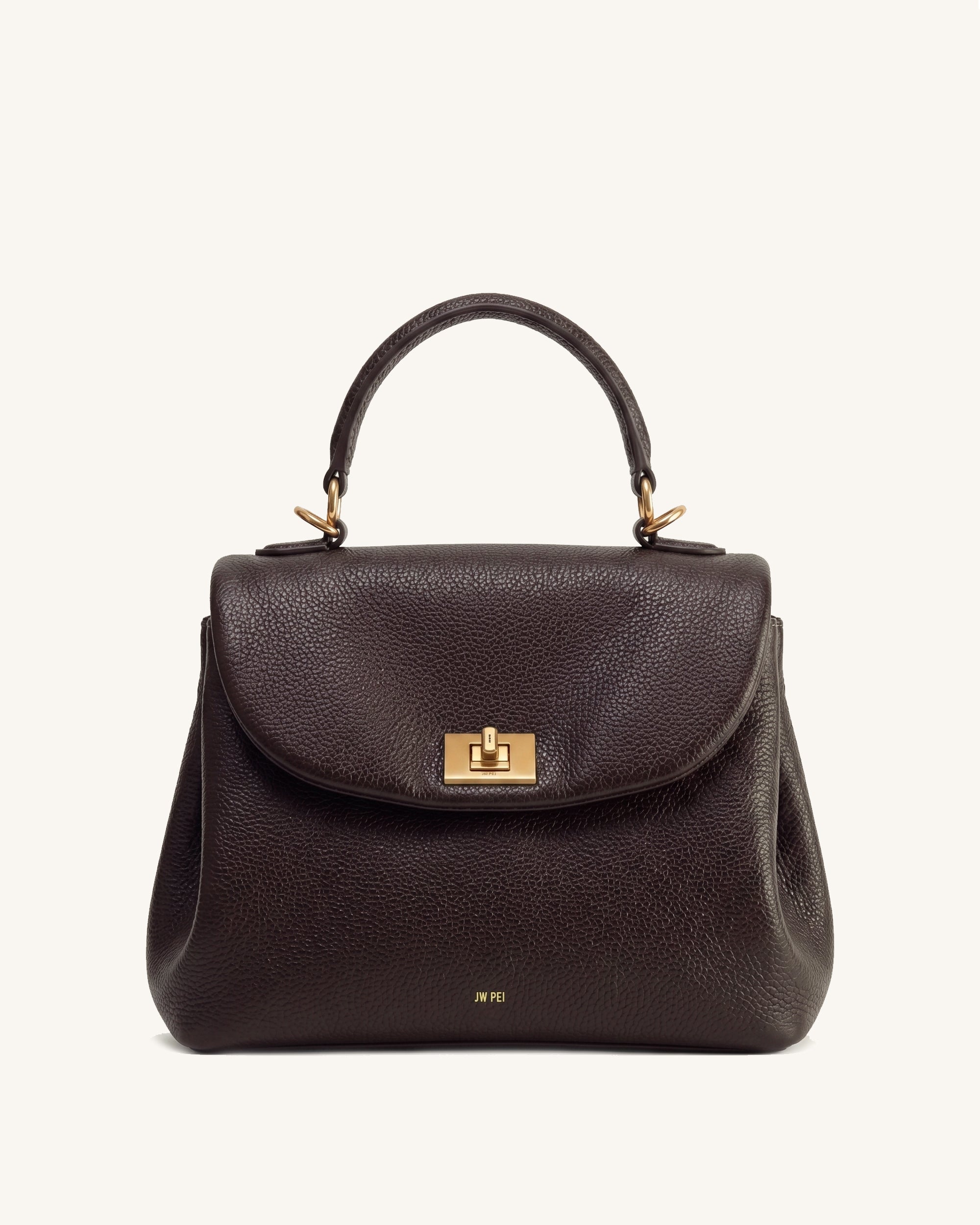 Lucia Pebbled Top Handle Bag - Dark Brown
