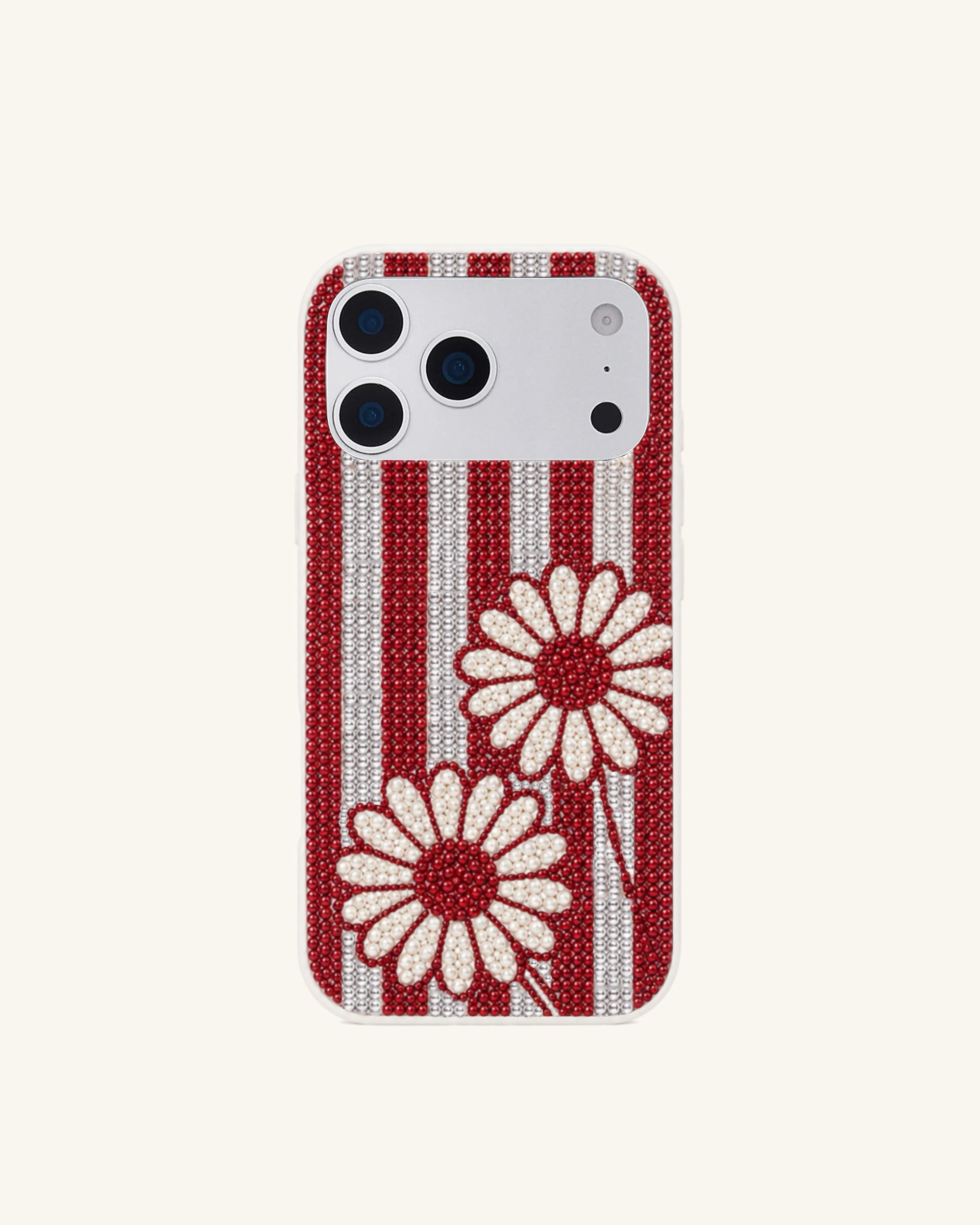 Daisy Stripe Artificial Crystal Phone Case - Red White