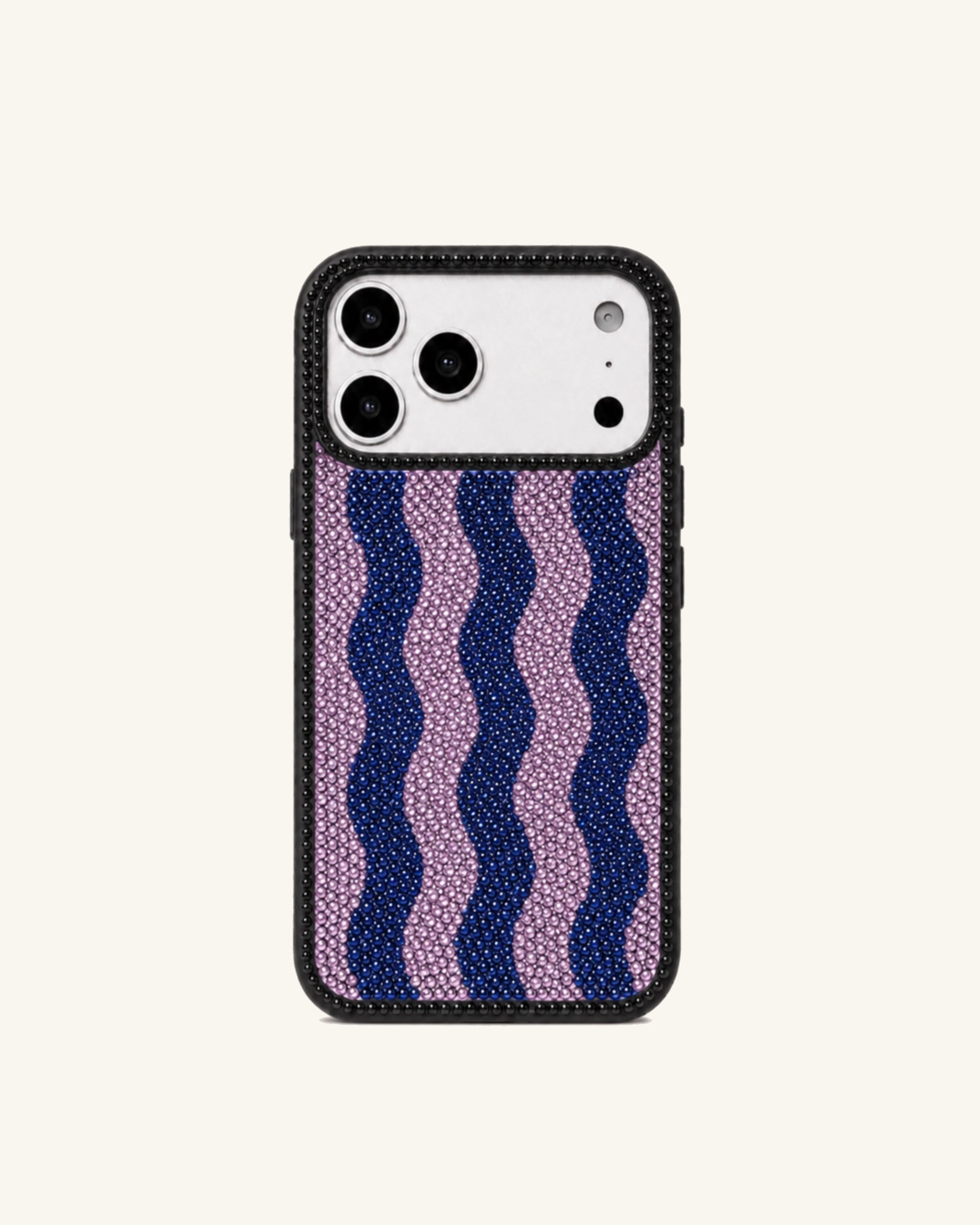 Wavy Stripe Artificial Crystal Phone Case - Black