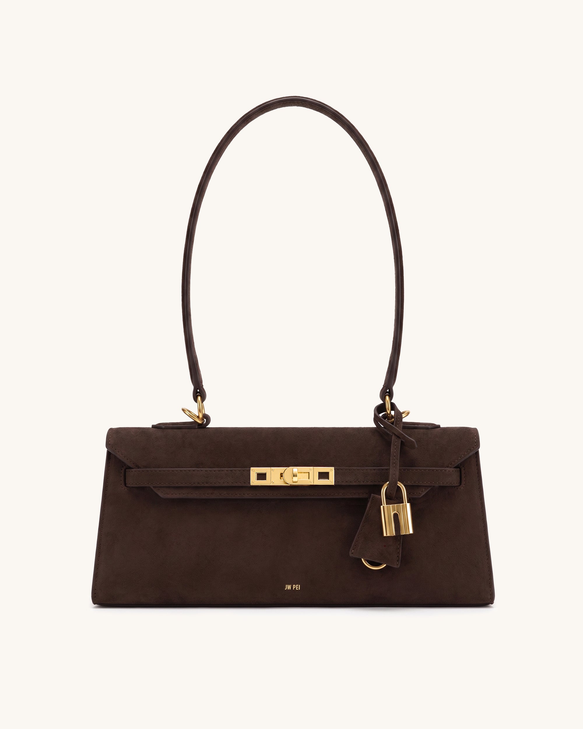 Nerissa Faux Suede East-West Shoulder Bag - Dark Brown