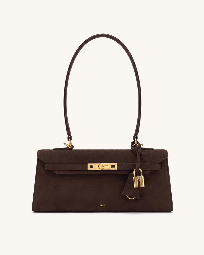 Nerissa Faux Suede East-West Shoulder Bag - Dark Brown