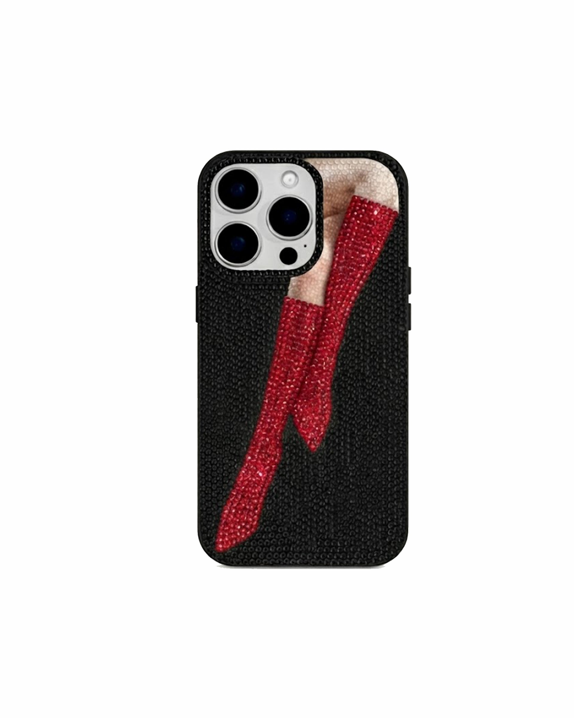 Red Boots Embellished Phone Case – Black