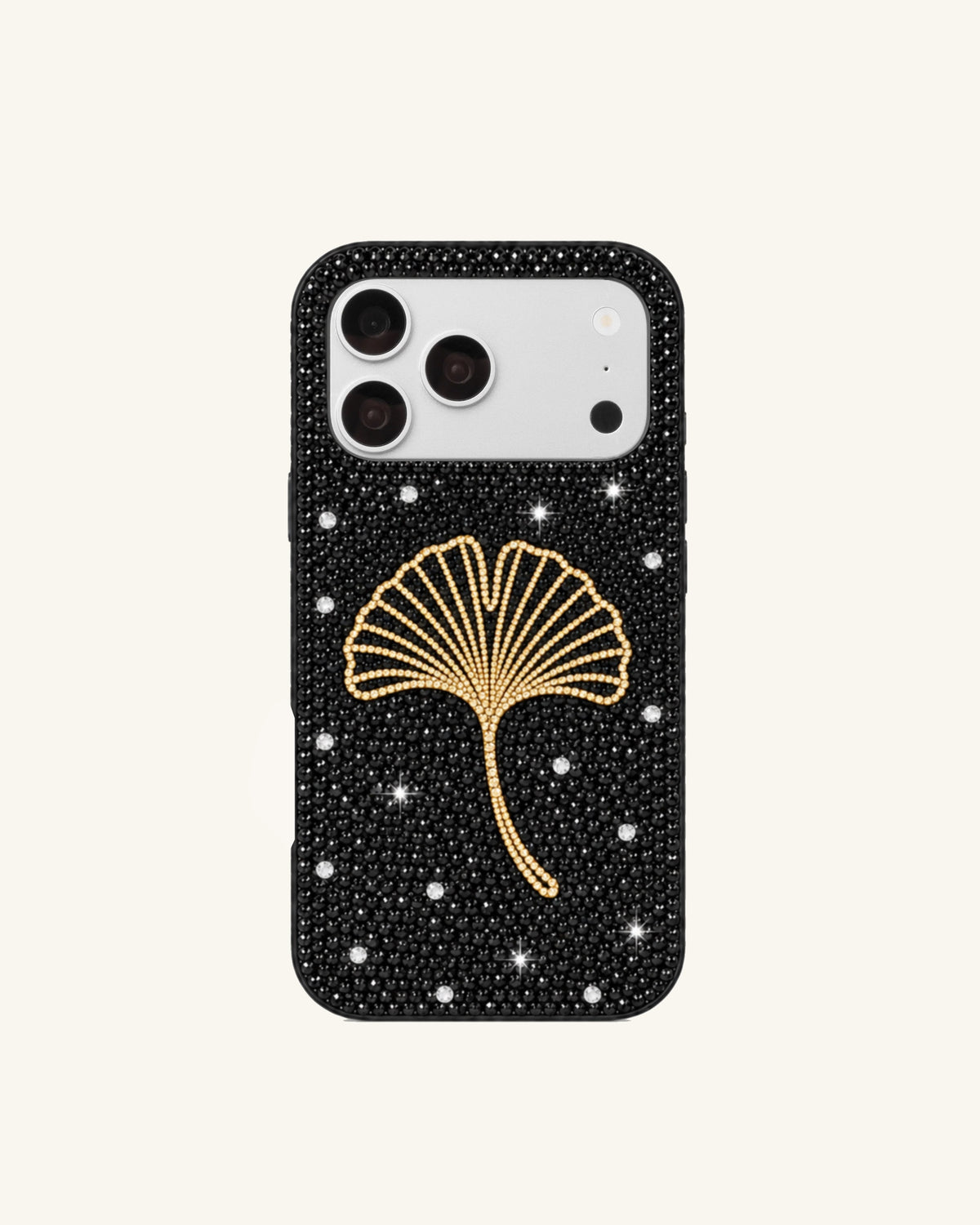 Ginkgo Leaf Artificial Crystal Phone Case – Black