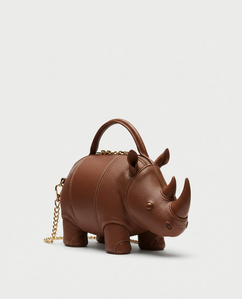 Rhino Shaped Top Handle Bag - Brown