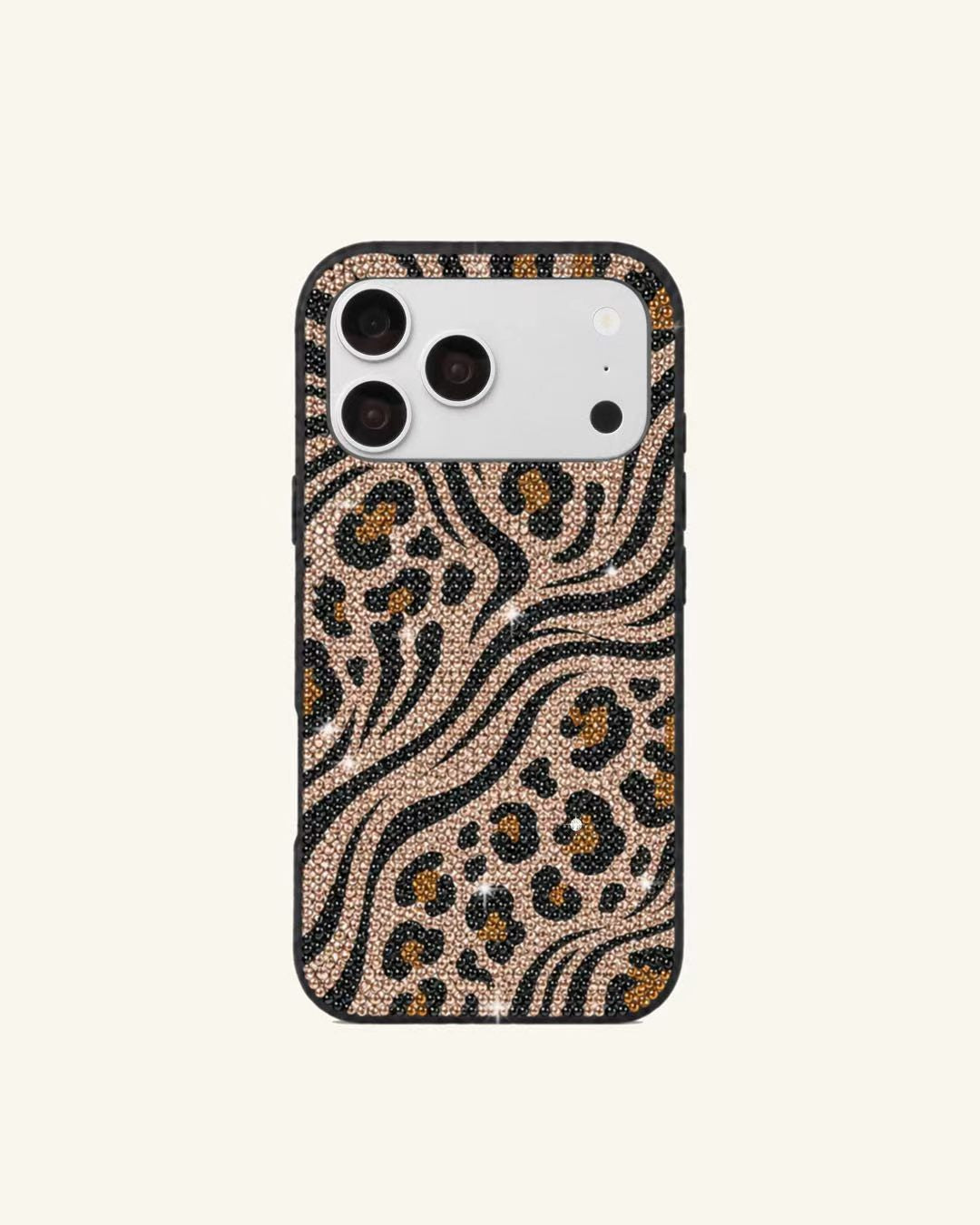 Leopard Wave Artificial Crystal Phone Case – Gold & Black
