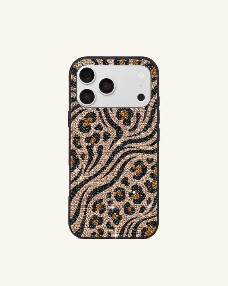 Leopard Wave Artificial Crystal Phone Case – Gold & Black