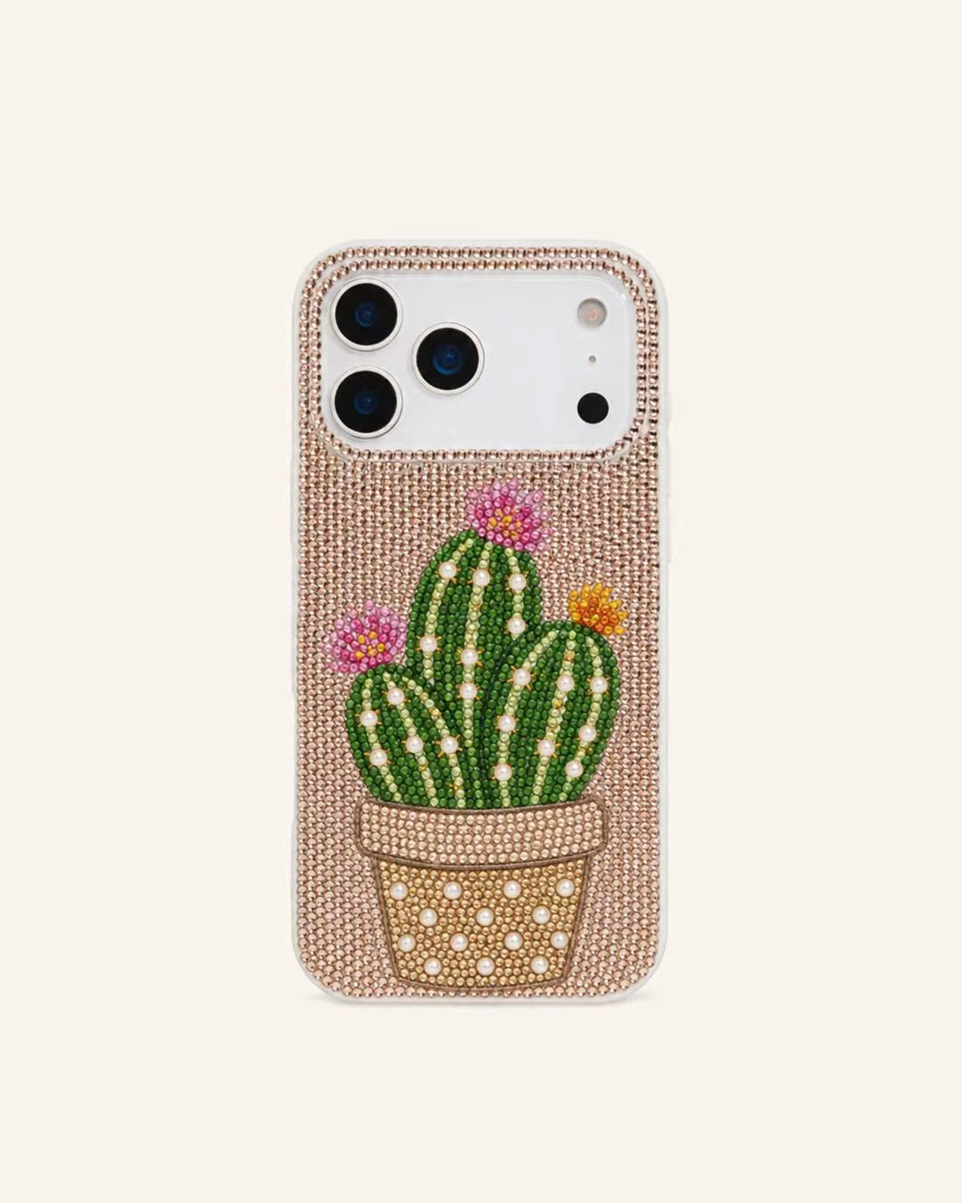 Potted Cactus Artificial Crystal Phone Case - Gold