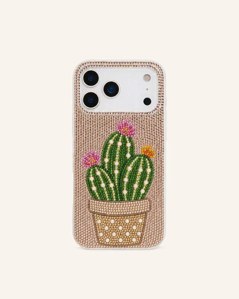 Potted Cactus Artificial Crystal Phone Case - Gold