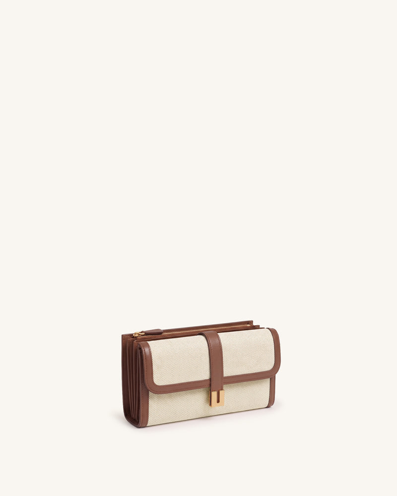 Hana Long Zip Wallet – Brown Canvas