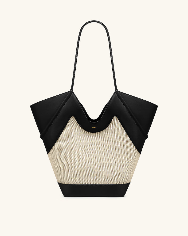 Maribel Panel Tote Bag - Black Canvas