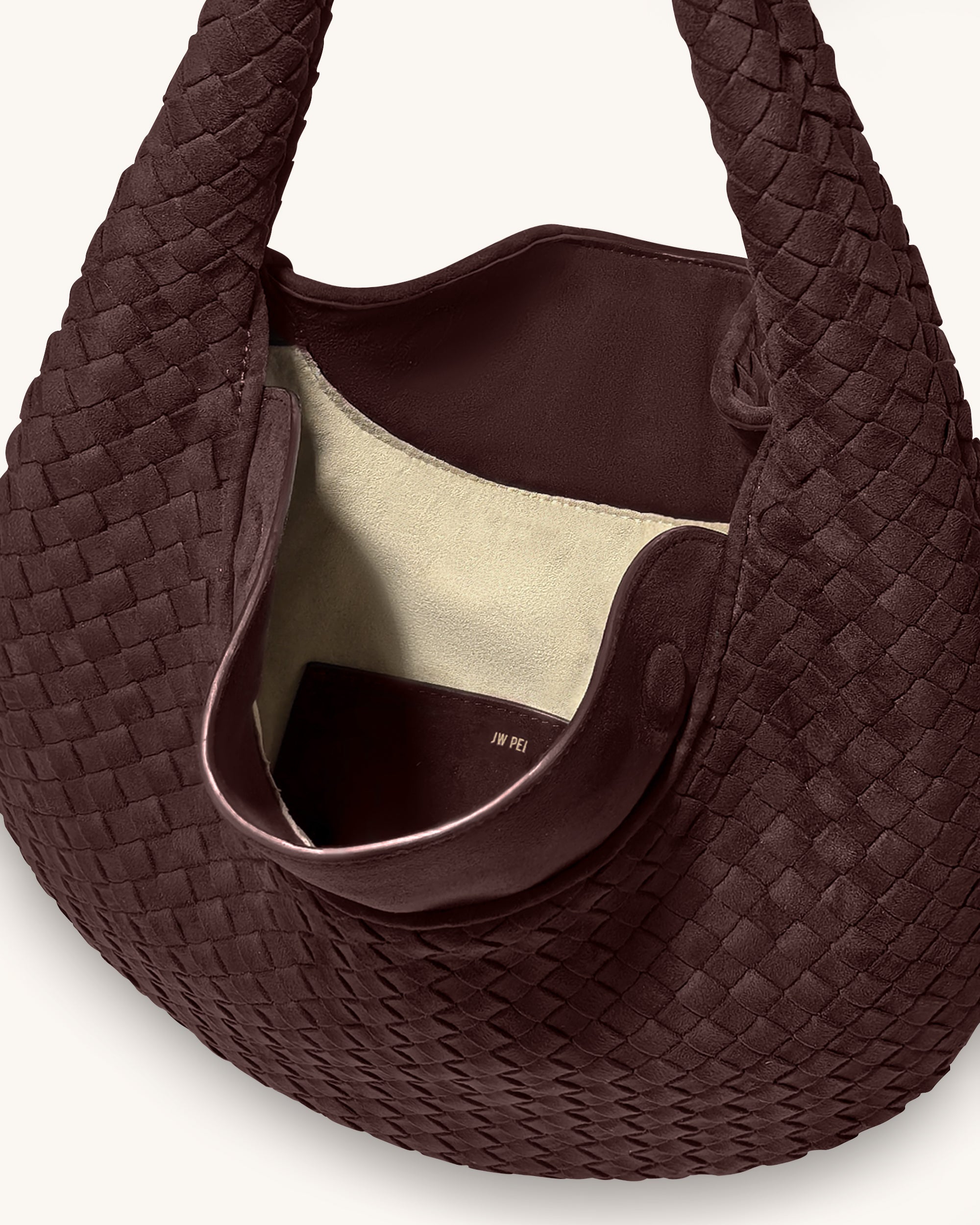 Nola Faux Suede Woven Hobo Shoulder Bag - Dark Mocha | JW PEI