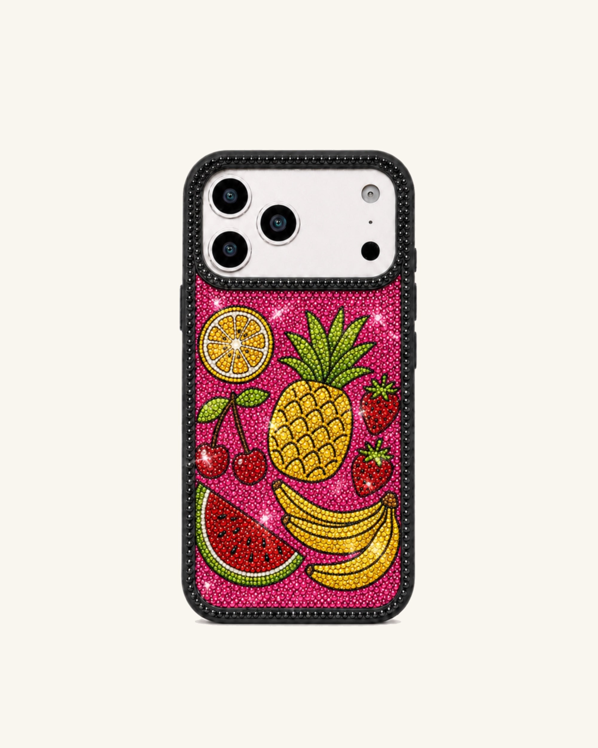 Tropical Fruit Artificial Crystal Phone Case - Black
