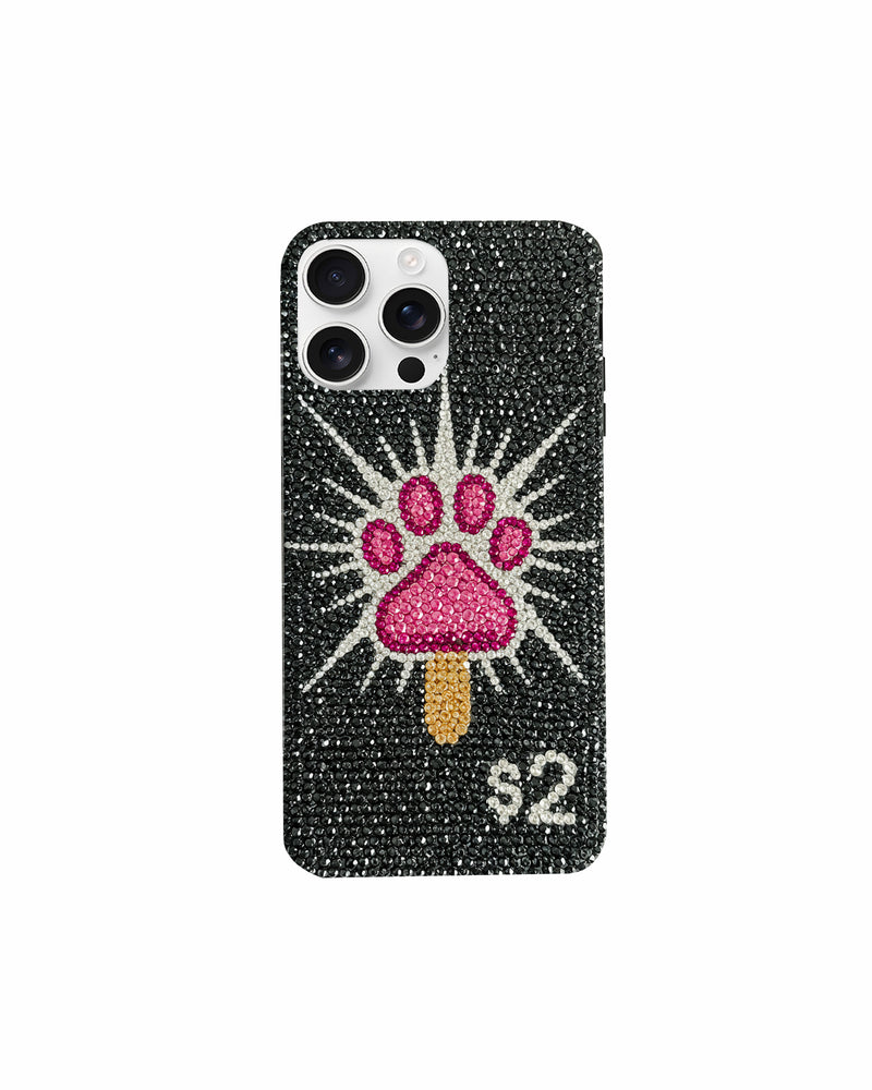 Artificial Crystal Paw Print Phone Case – Black