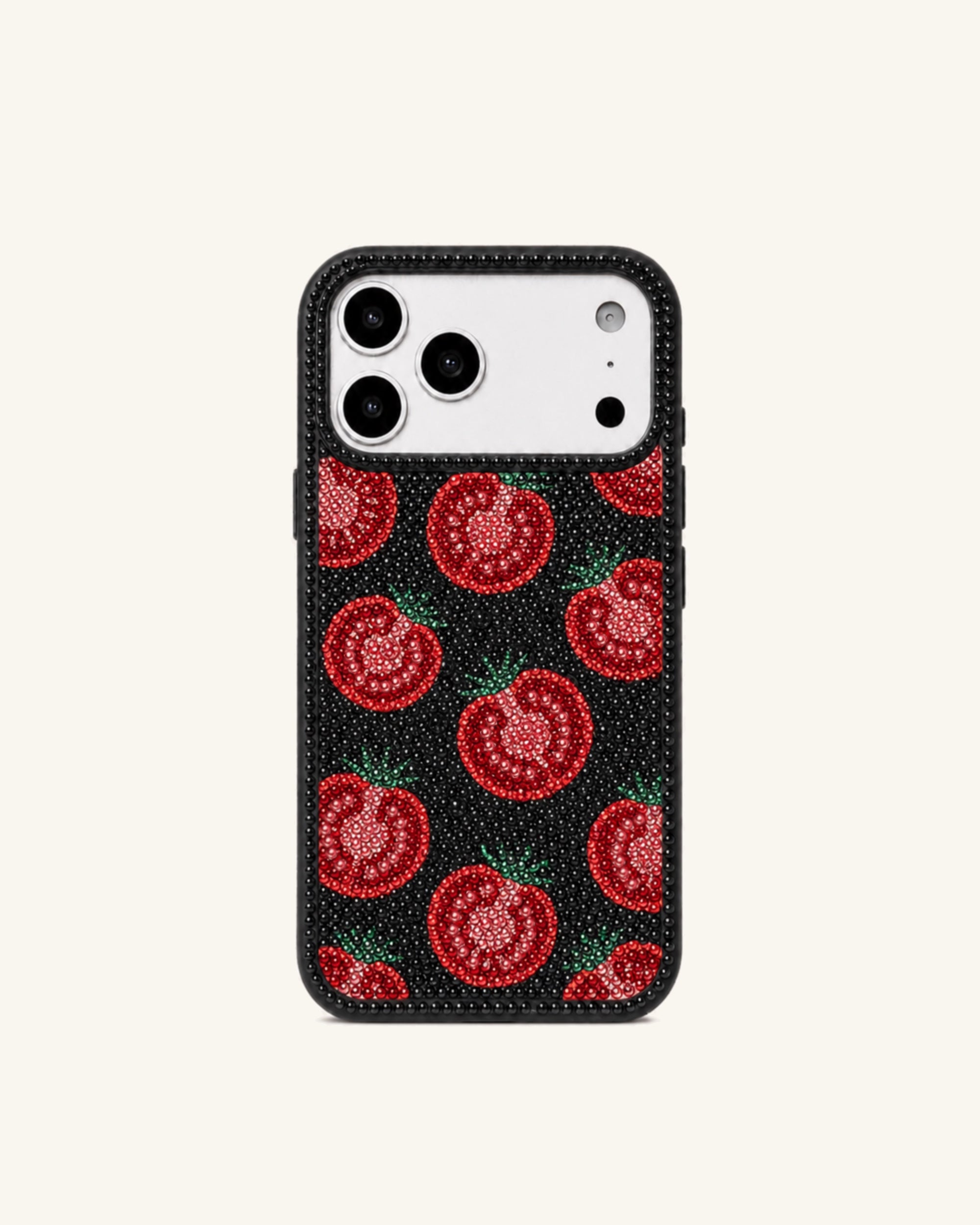 Tomato Pattern Artificial Crystal Phone Case - Black