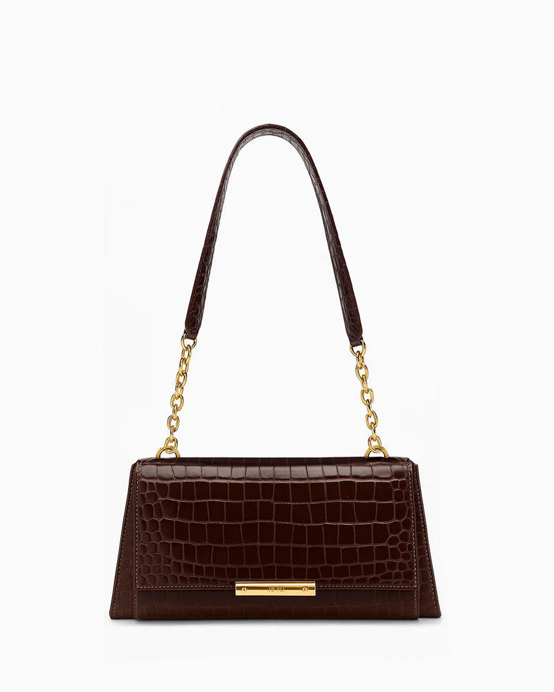 Avery Croc-Embossed Shoulder Bag - Brown