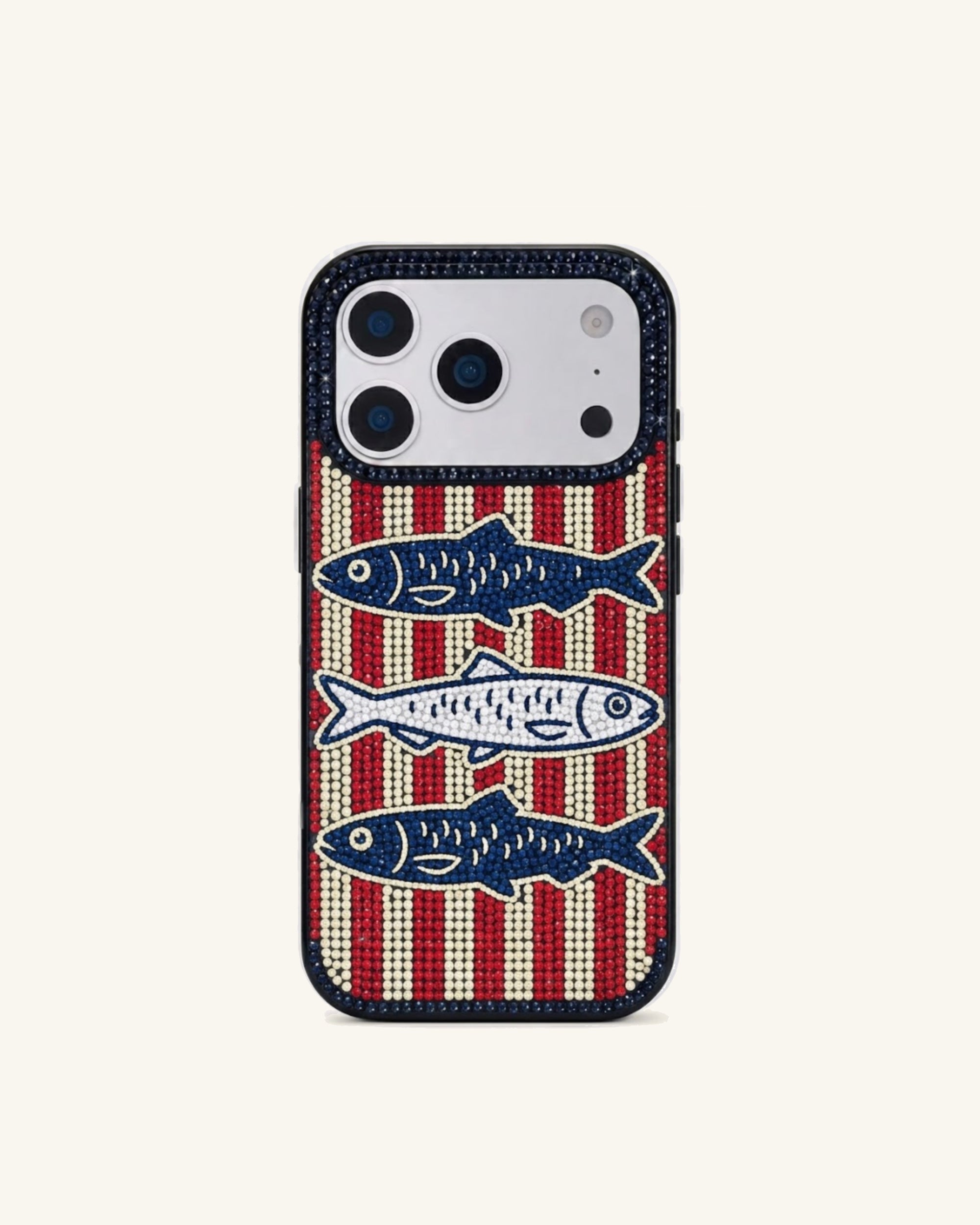 Striped Sardine Artificial Crystal Phone Case - Black