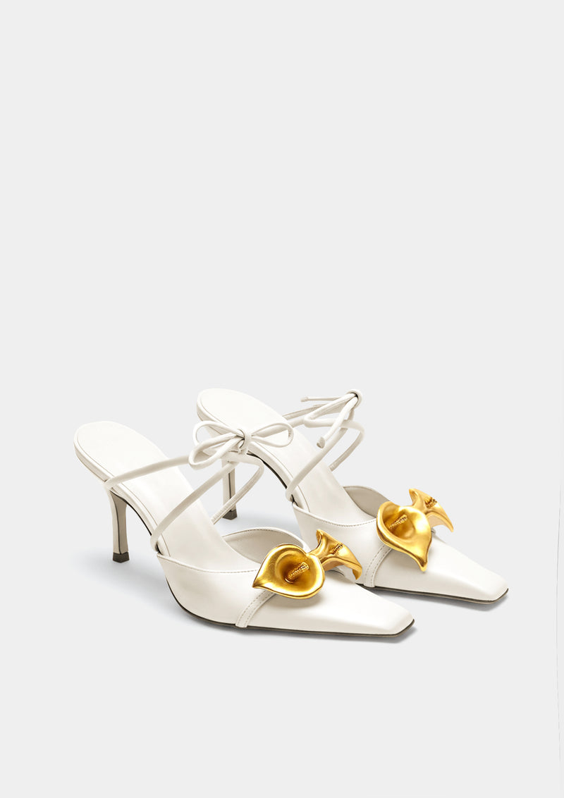 Ava Floral Mules – White